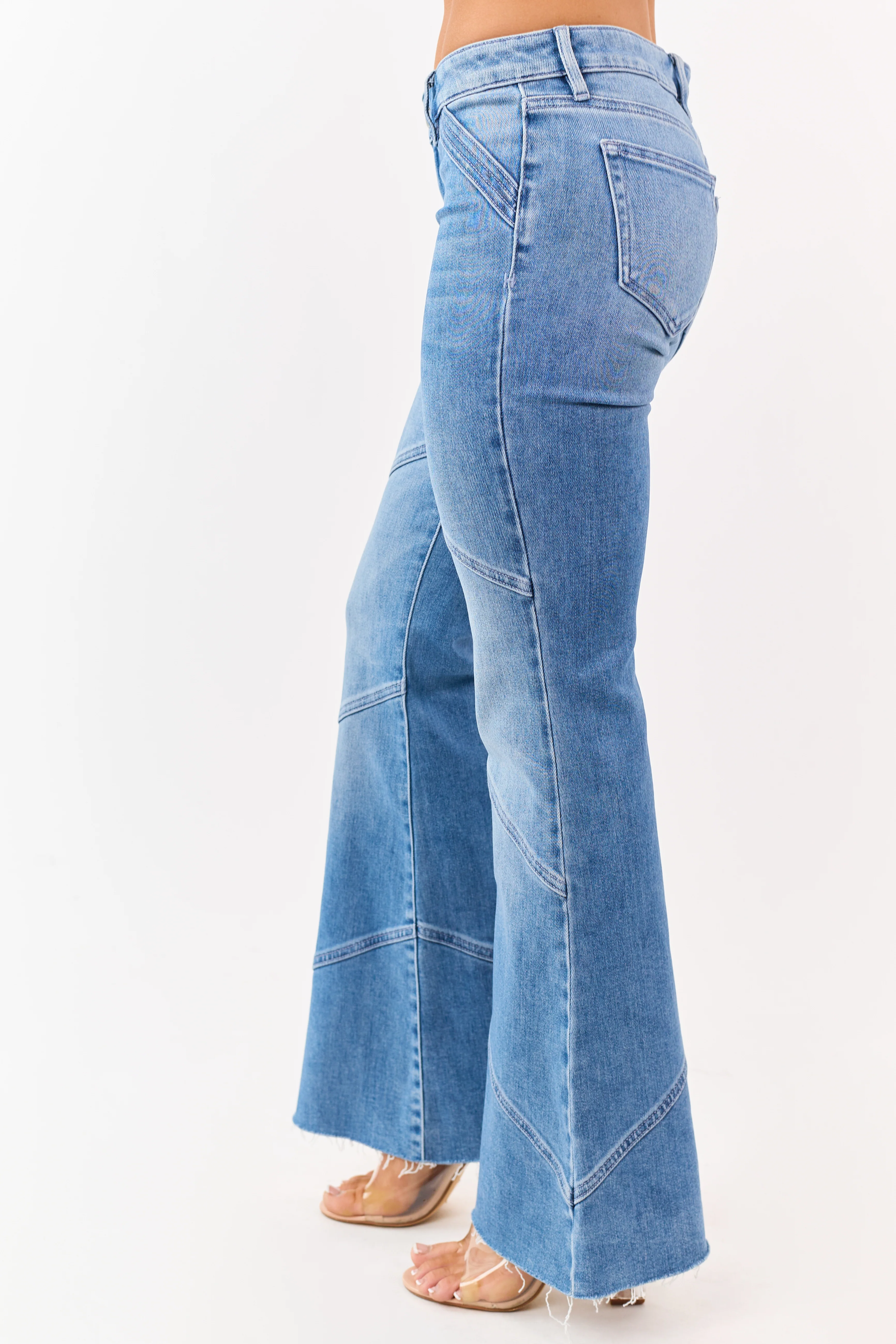 Hidden Premium Medium Wash Seam Detail Flare Jeans - Image 3