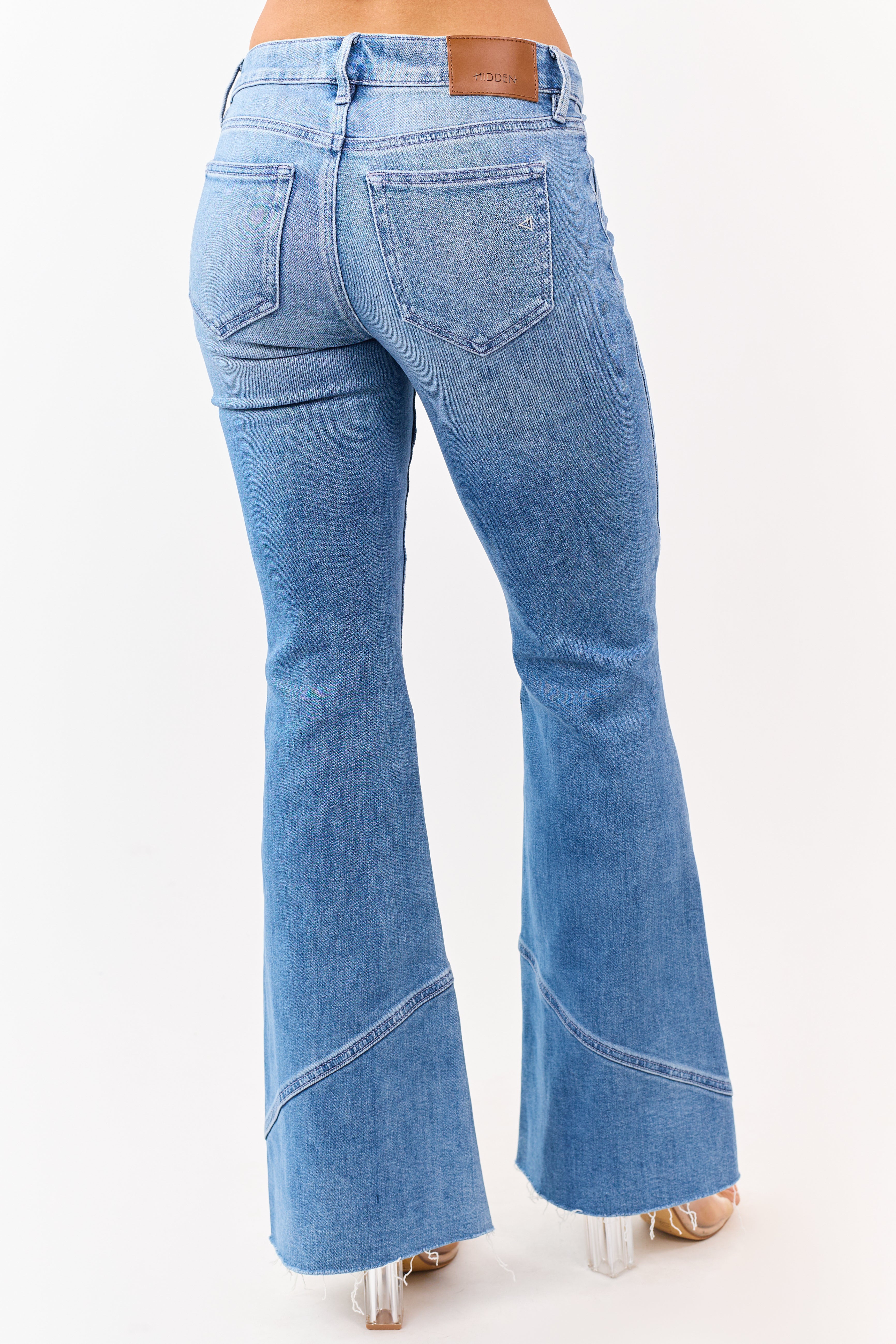 Hidden Premium Medium Wash Seam Detail Flare Jeans - Image 4