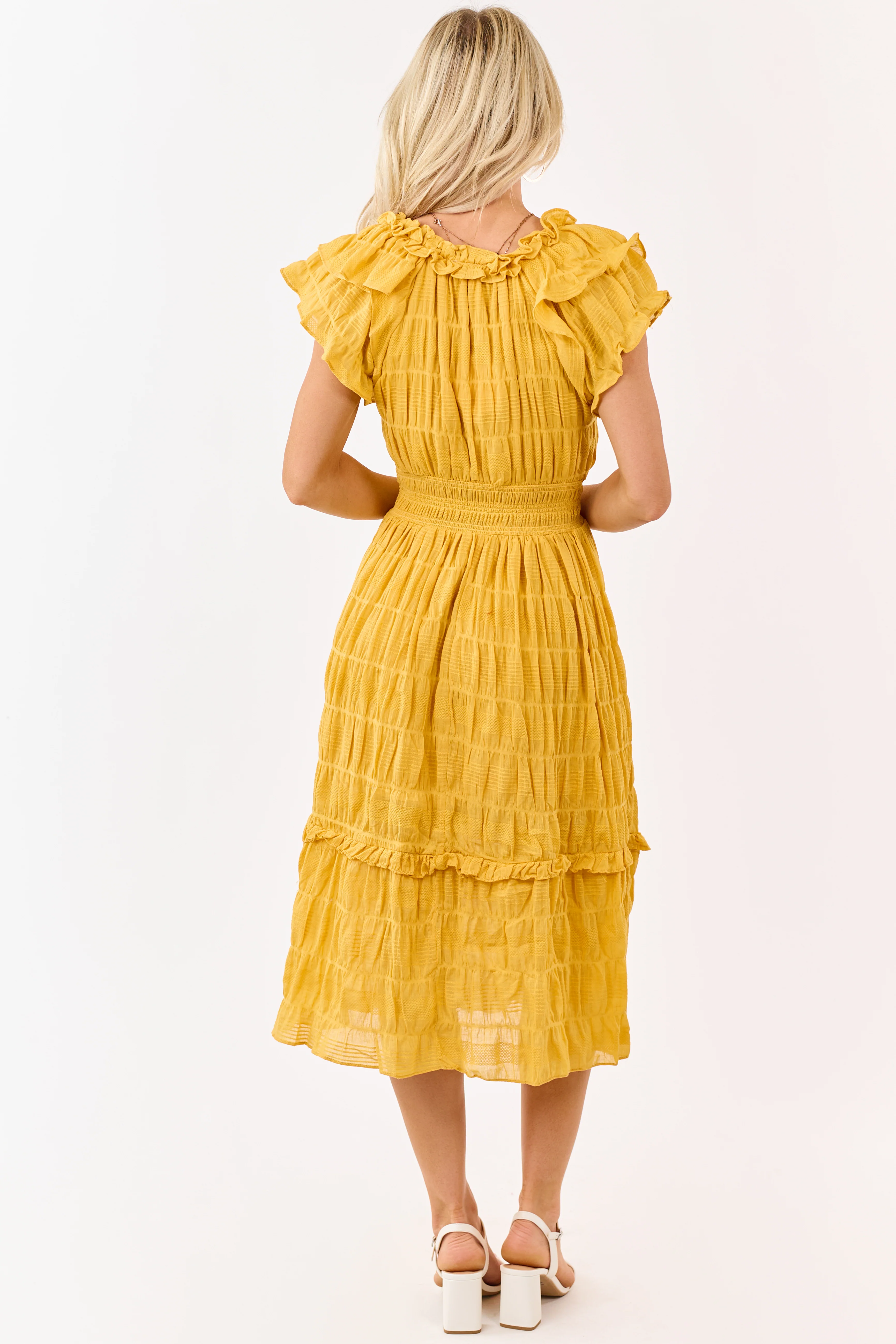 Honey Textured Flutter Sleeve Smocked Midi Dress - Image 6