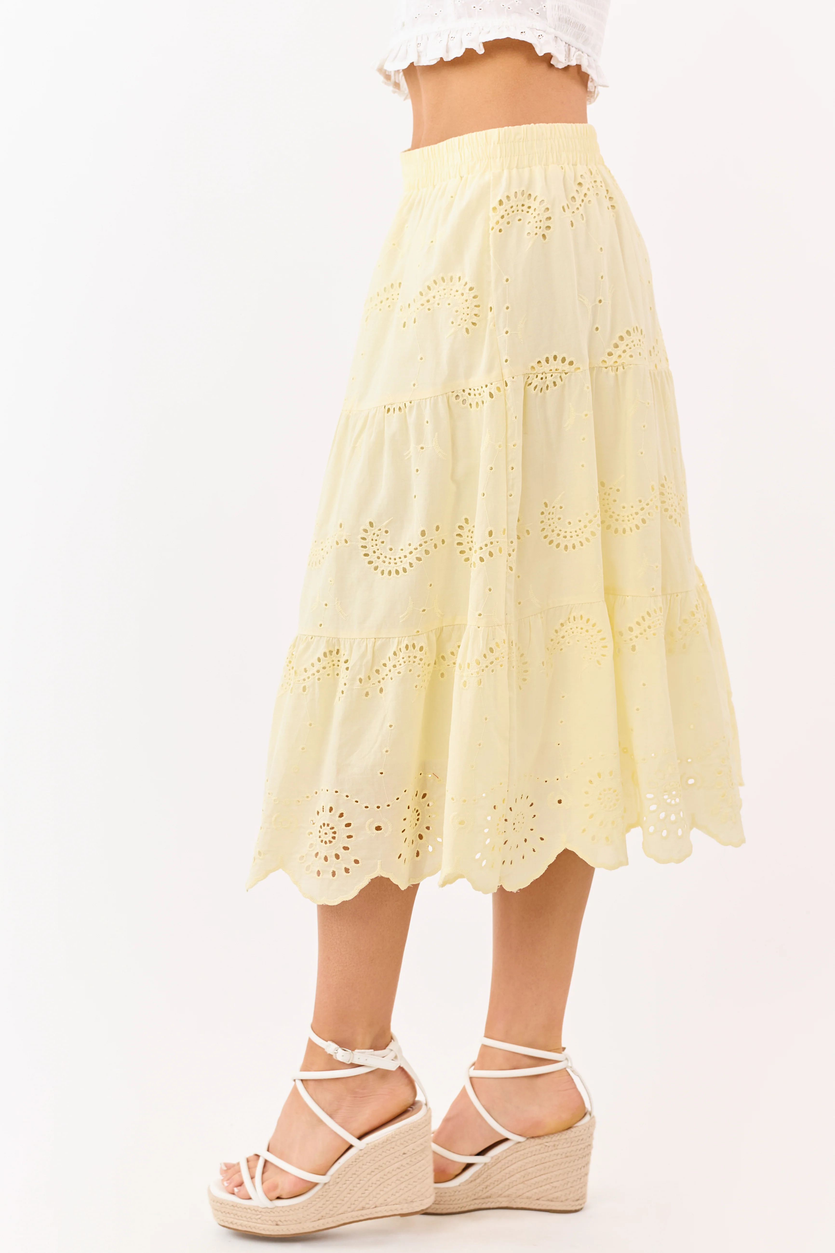 Honeysuckle Cotton Eyelet Lace Tiered Midi Skirt - Image 3