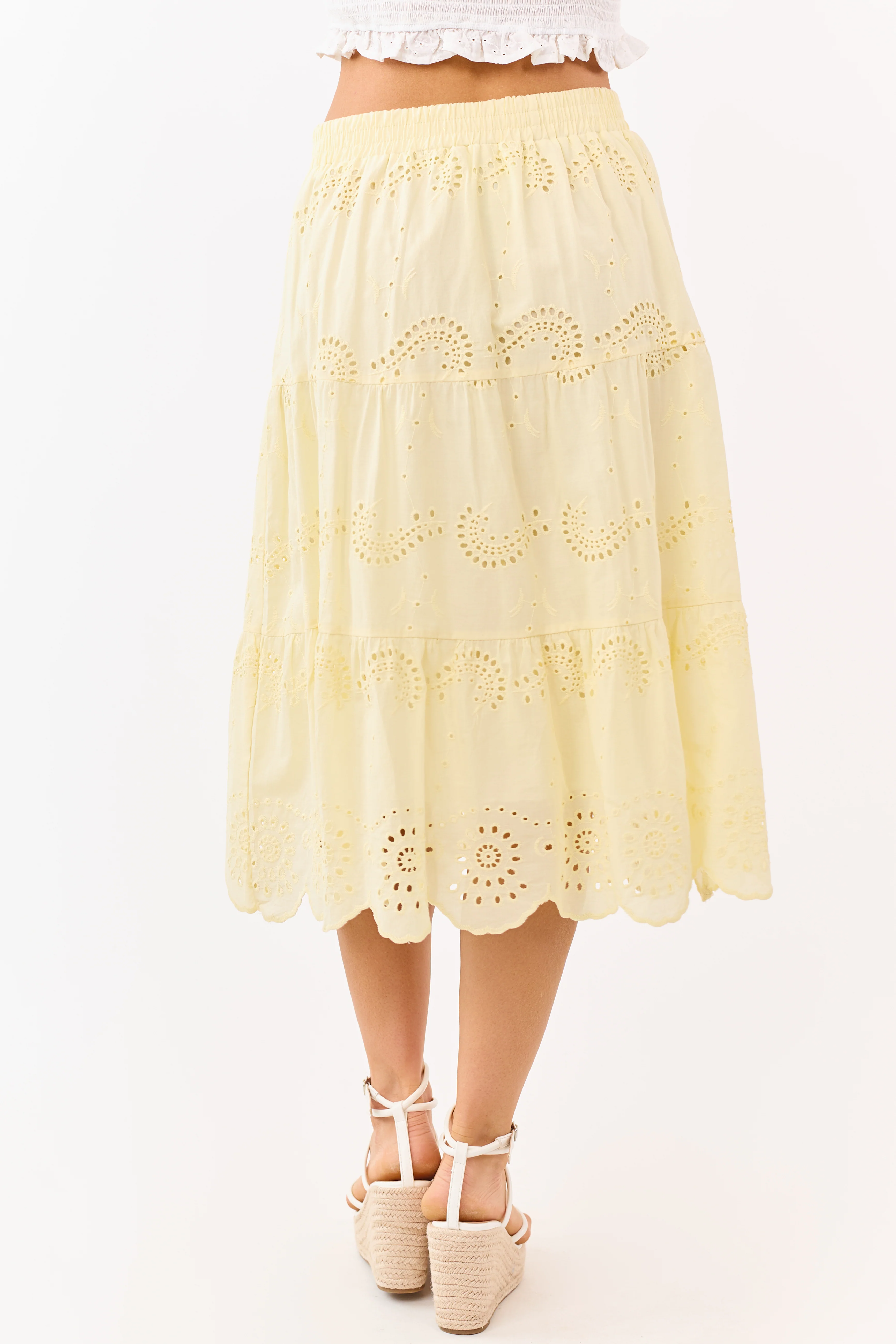 Honeysuckle Cotton Eyelet Lace Tiered Midi Skirt - Image 4