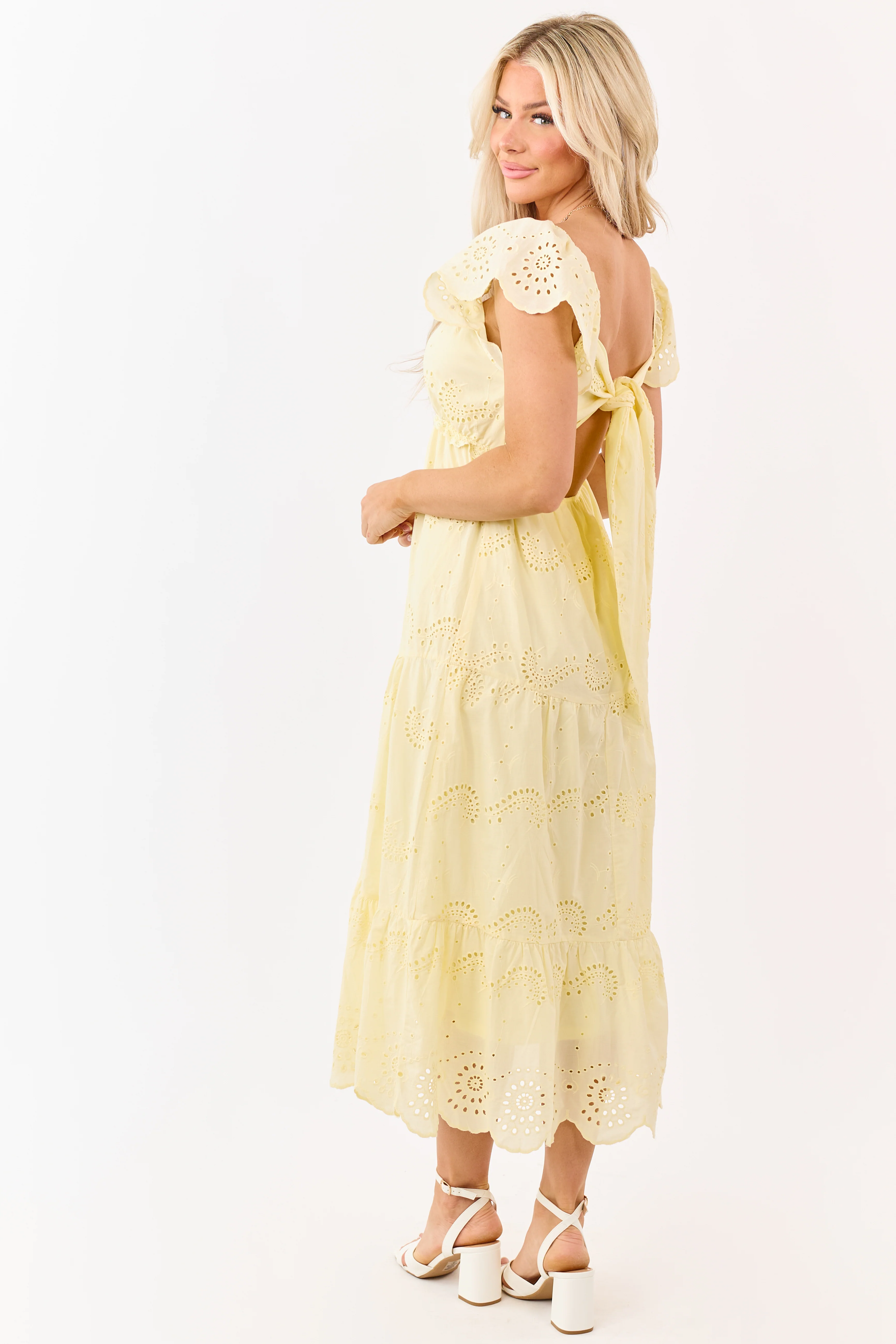 Honeysuckle Eyelet Cotton Lace Babydoll Midi Dress - Image 2