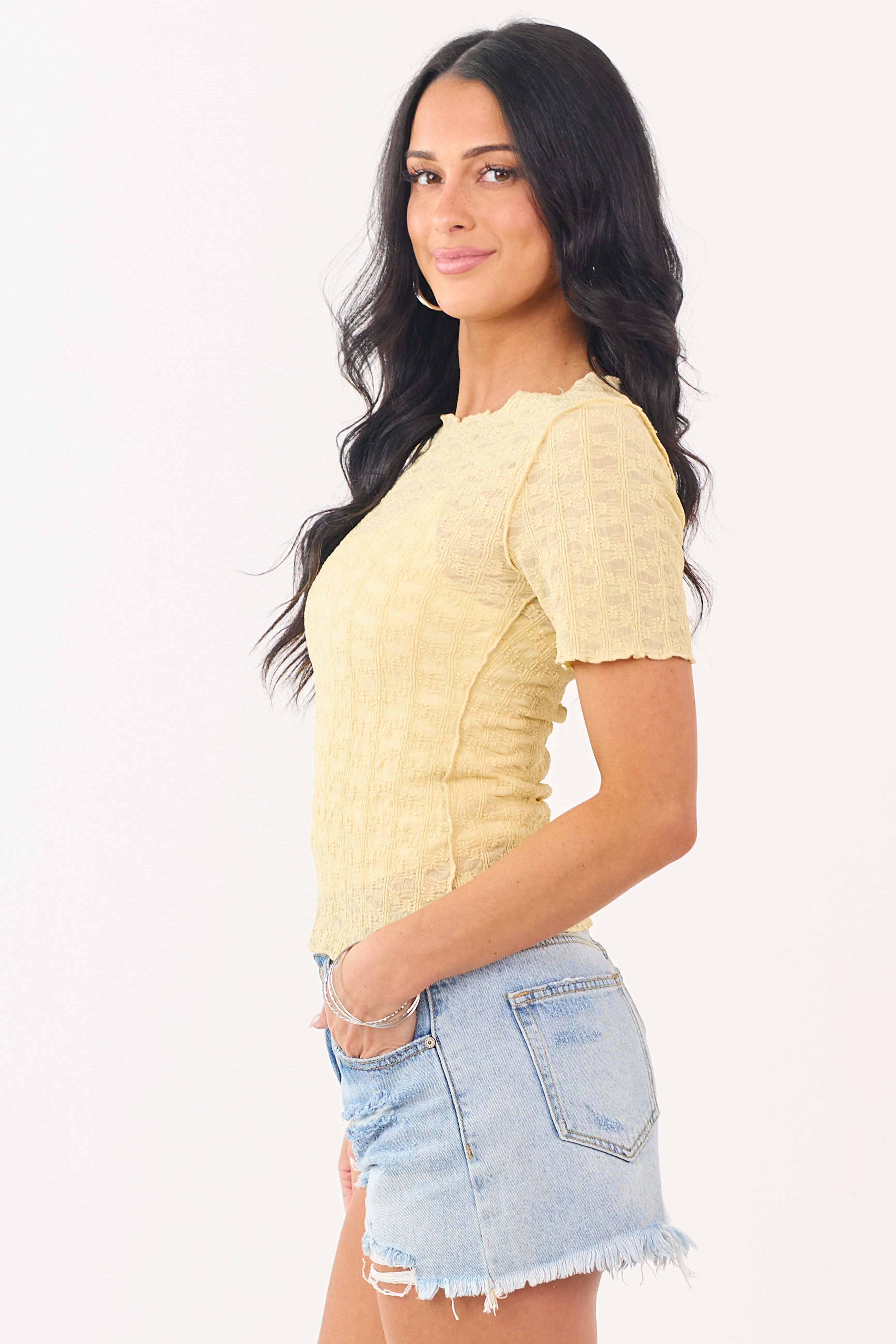 Honeysuckle Floral Textured Short Sleeve Top - Image 4