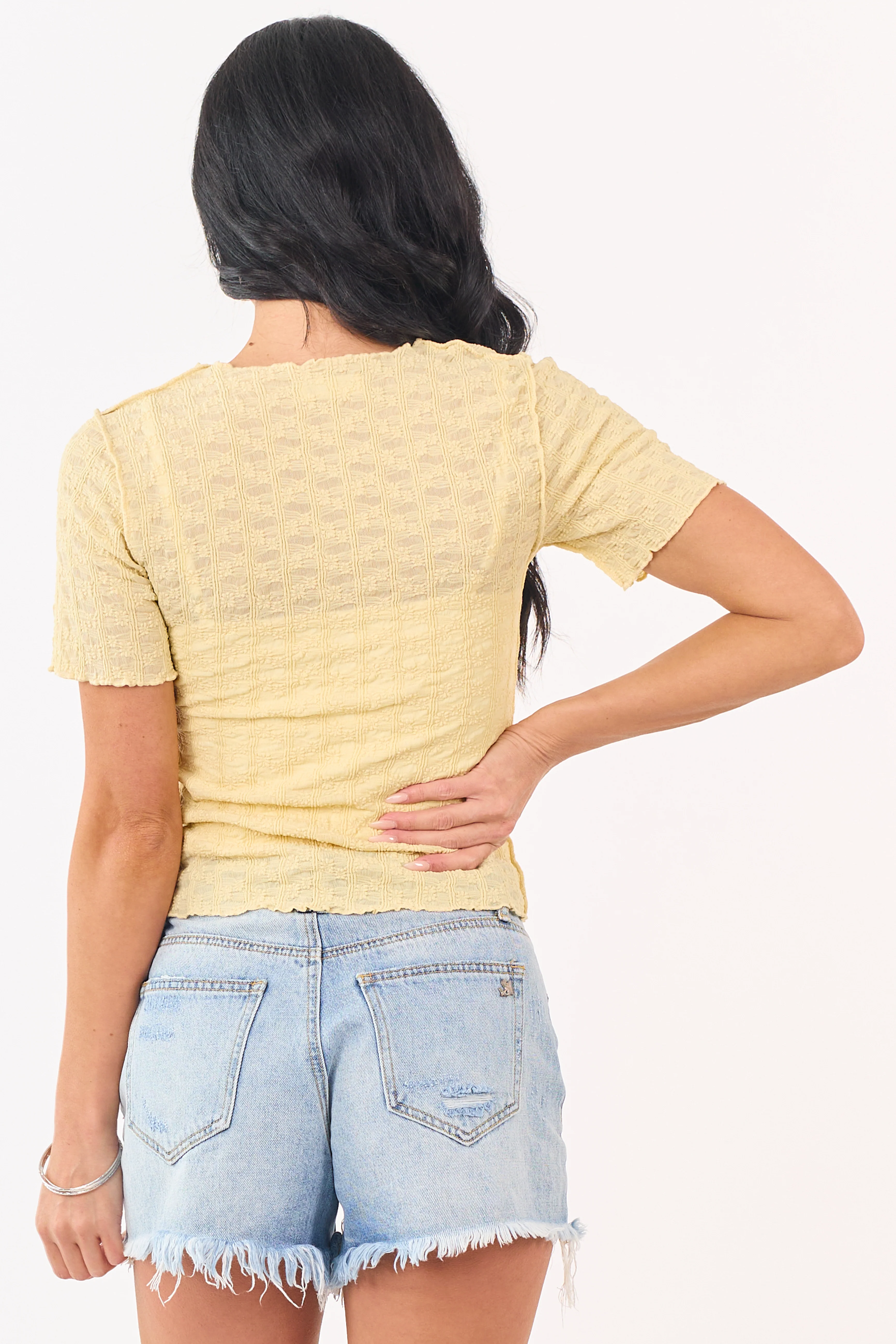 Honeysuckle Floral Textured Short Sleeve Top - Image 5