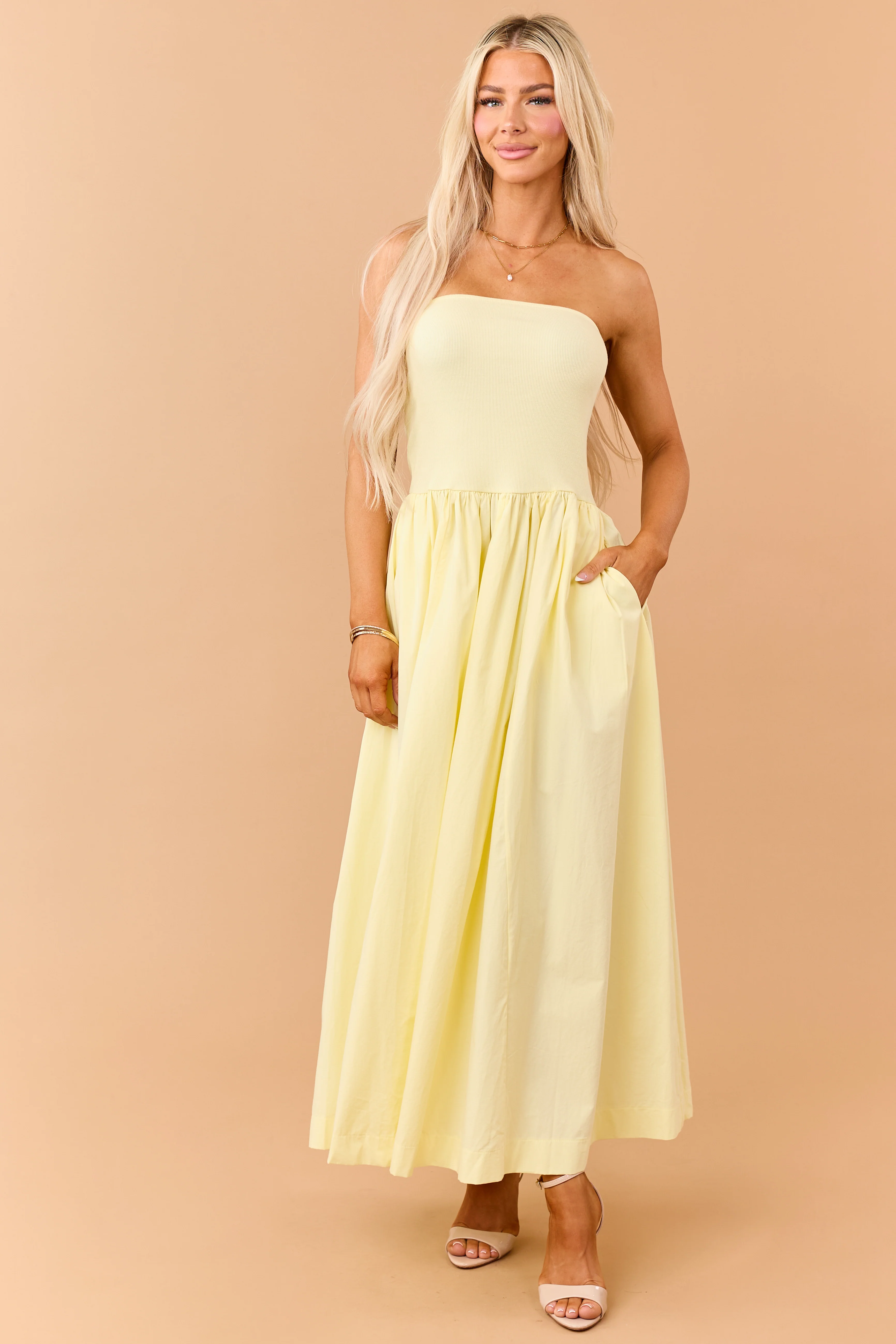 Honeysuckle Strapless Knit Contrast Cotton Maxi Dress