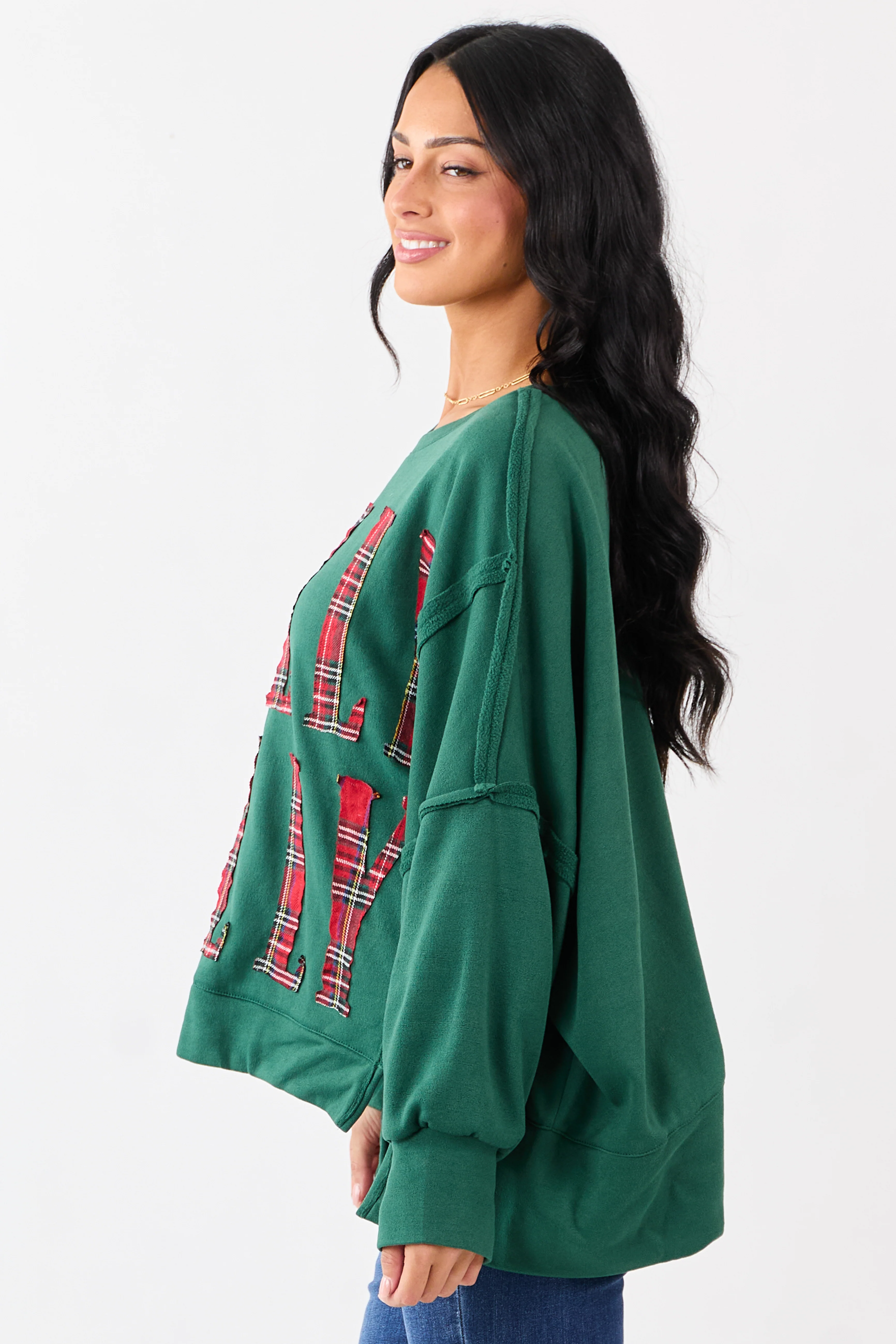Hunter Green 'Holly Jolly' Plaid Lettering Fleece Top - Image 4