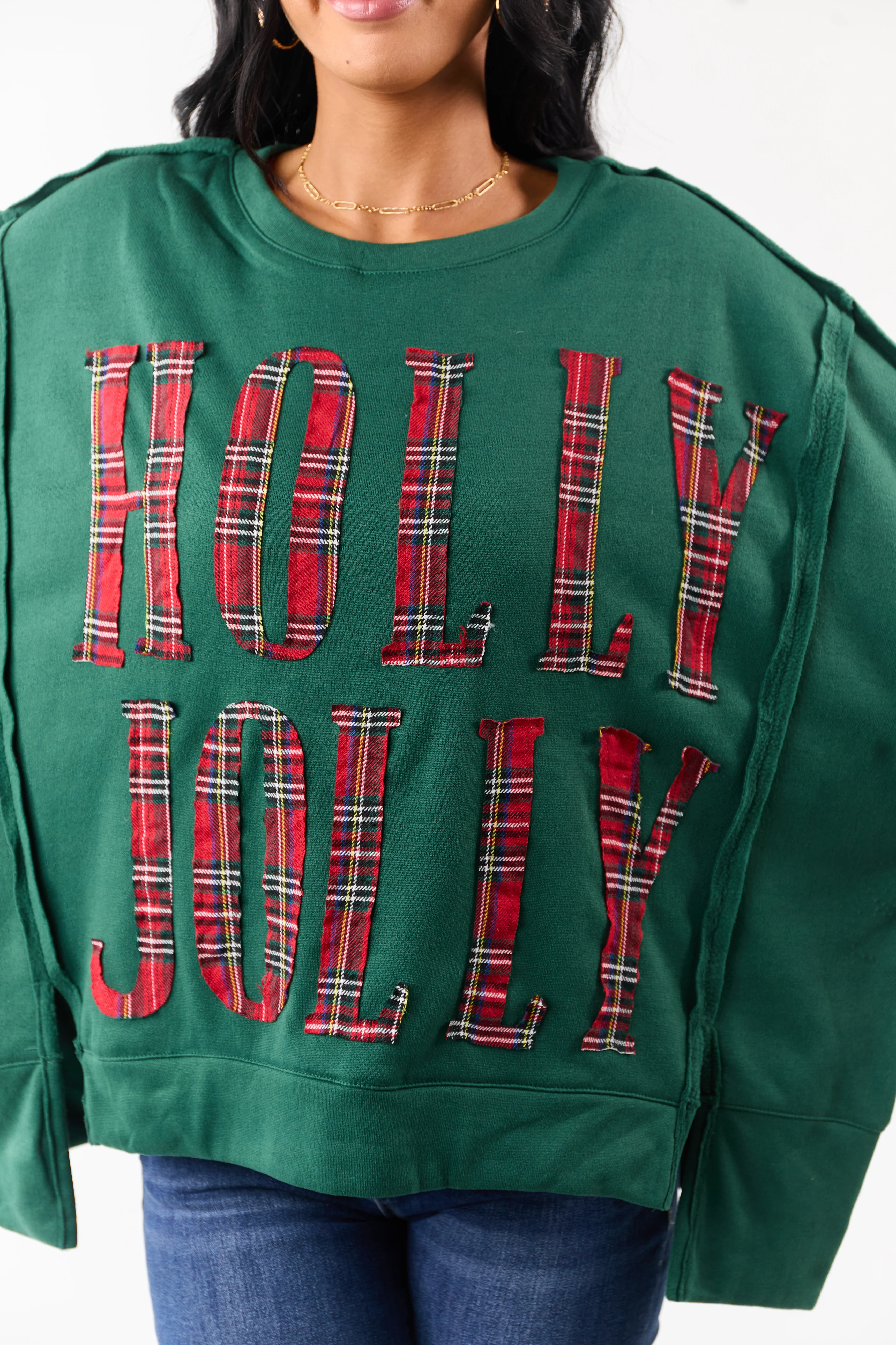 Hunter Green 'Holly Jolly' Plaid Lettering Fleece Top - Image 6