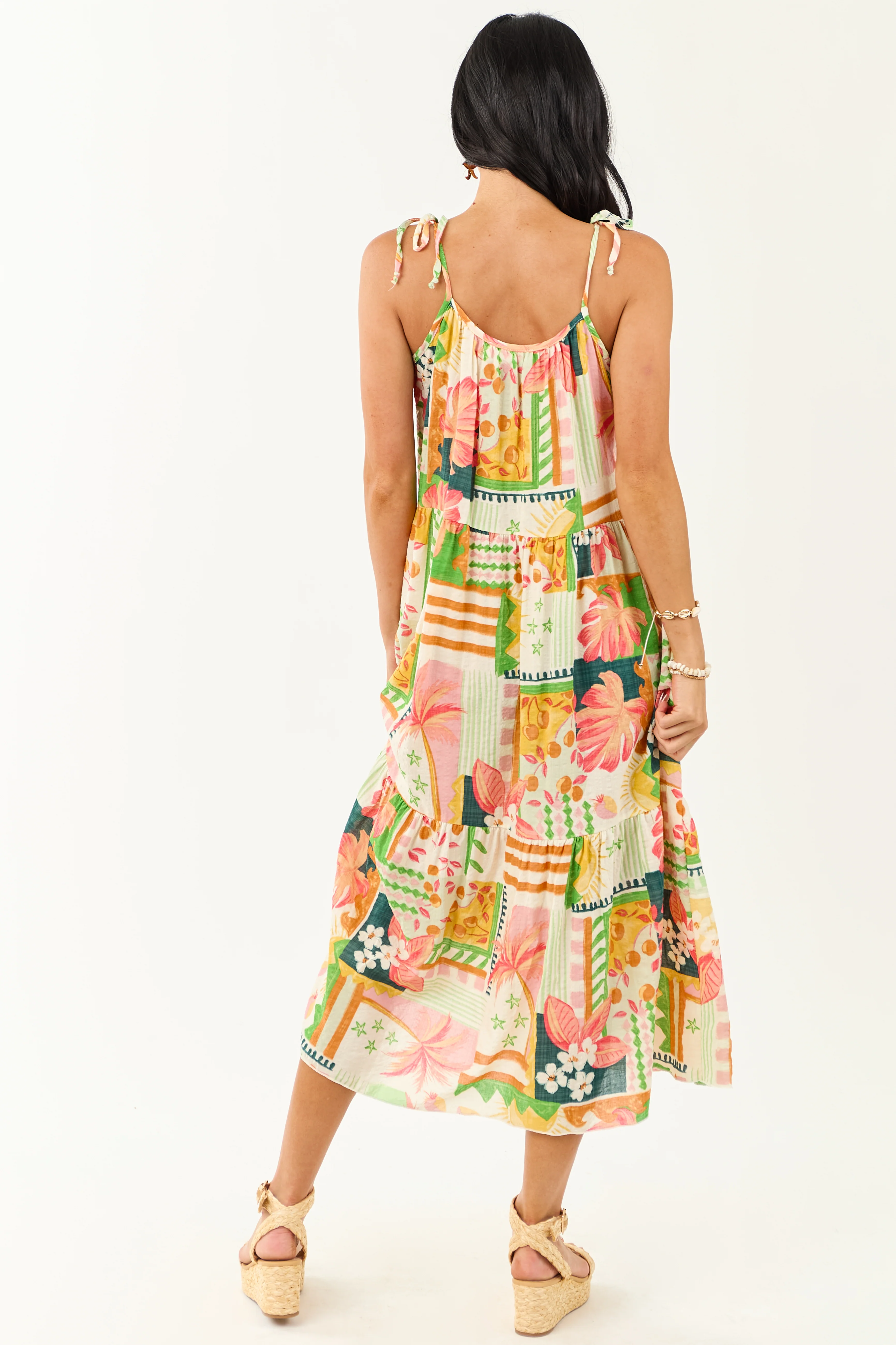 Ivory Abstract Print Tie Straps Midi Dress - Image 5