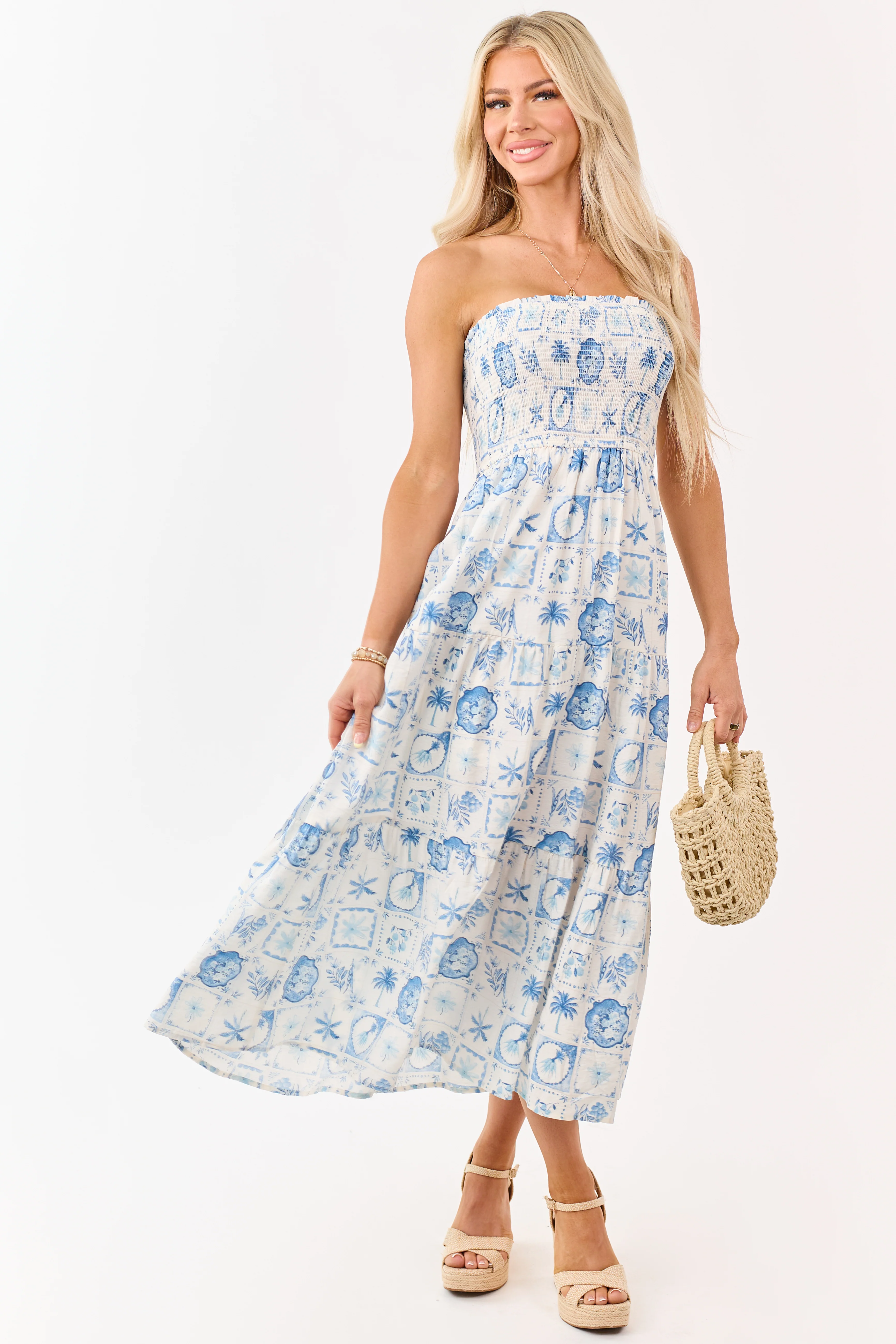 Ivory and Cornflower Vacation Print Midi Dress - Image 2
