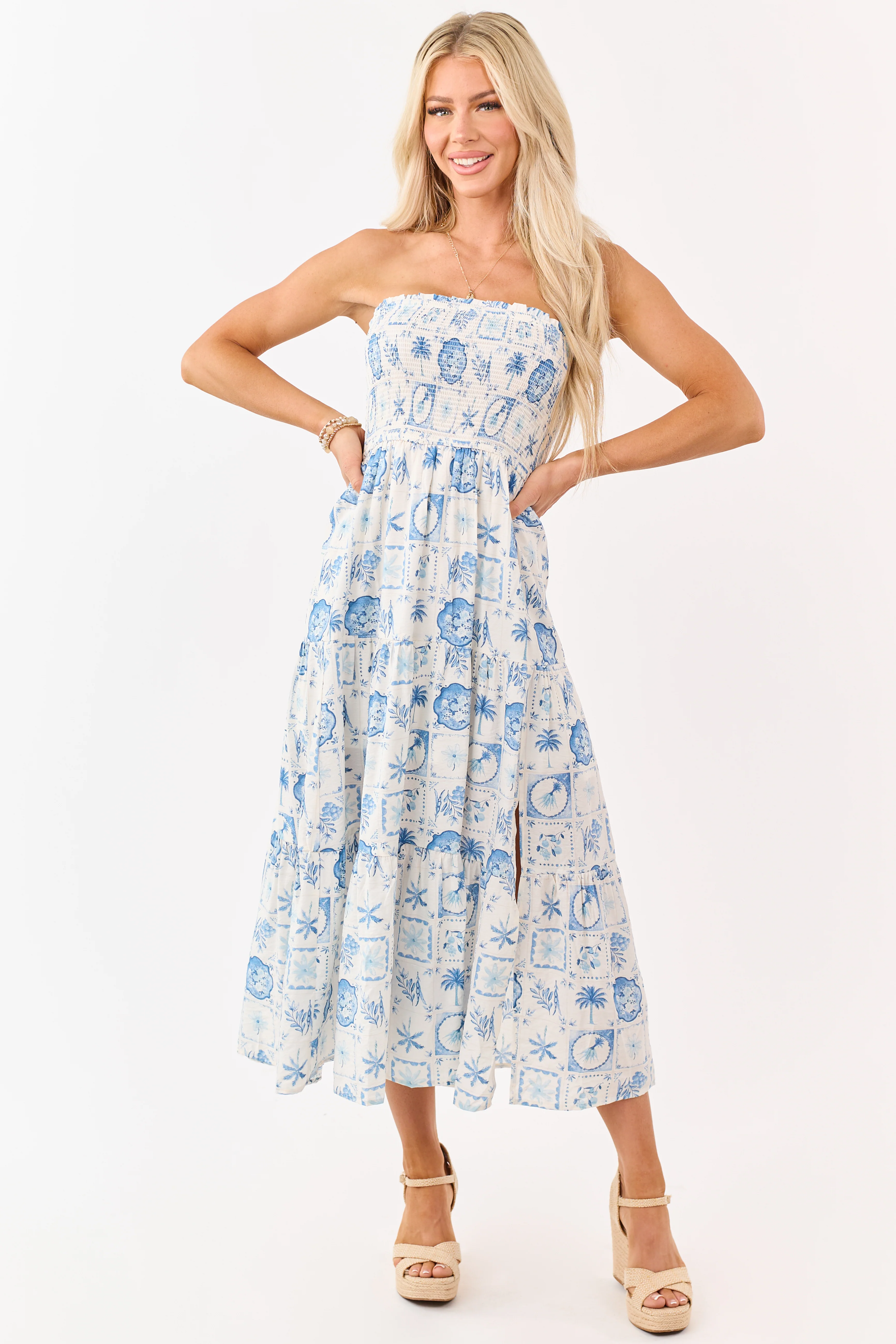 Ivory and Cornflower Vacation Print Midi Dress - Image 3