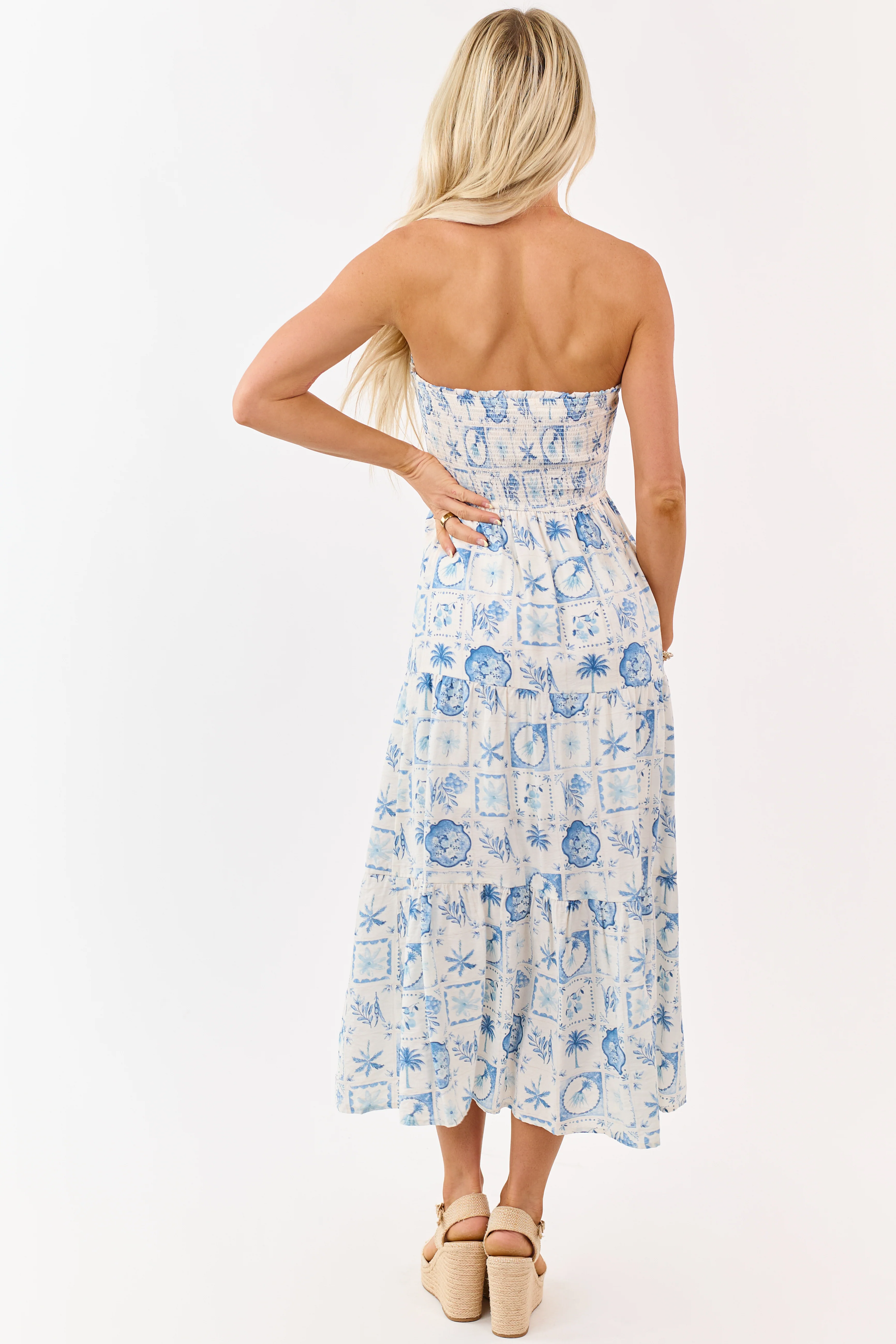 Ivory and Cornflower Vacation Print Midi Dress - Image 5