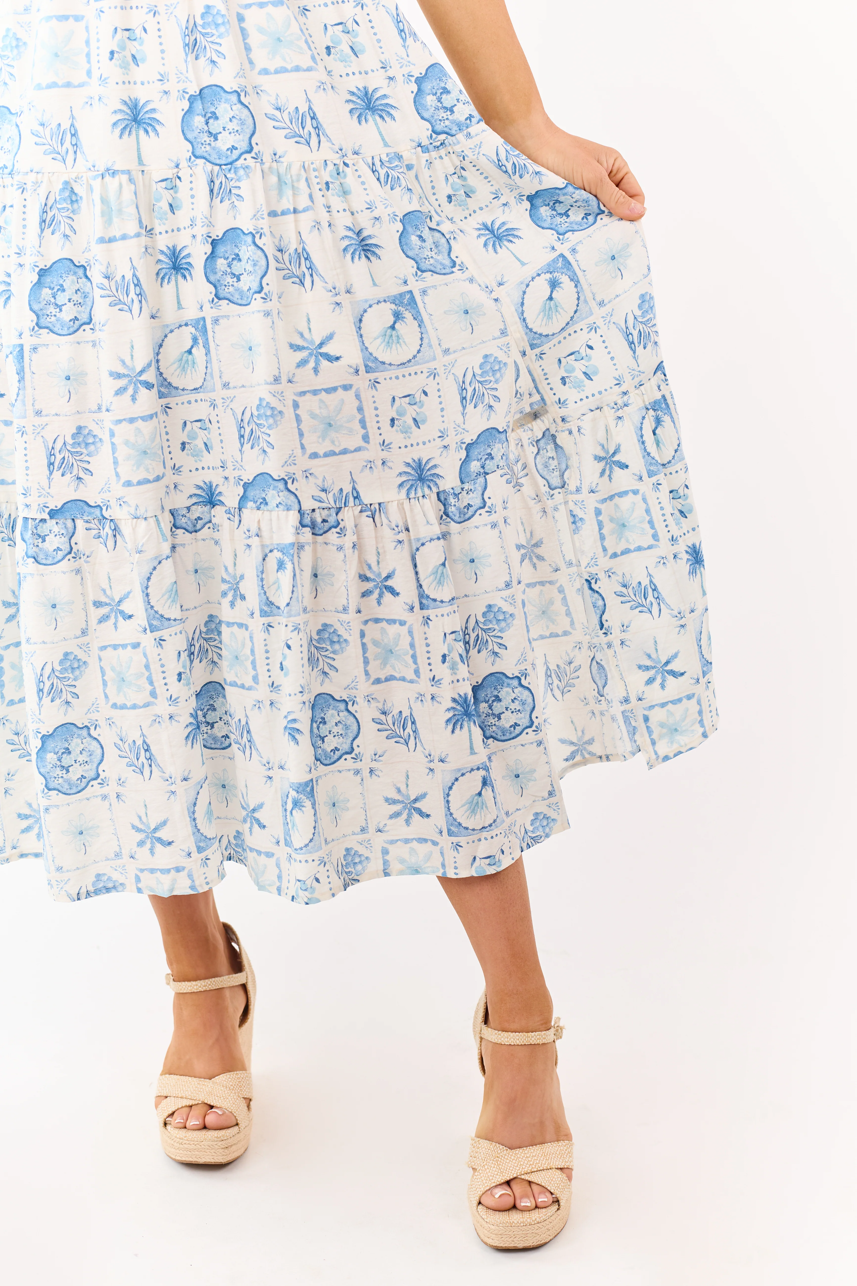 Ivory and Cornflower Vacation Print Midi Dress - Image 6