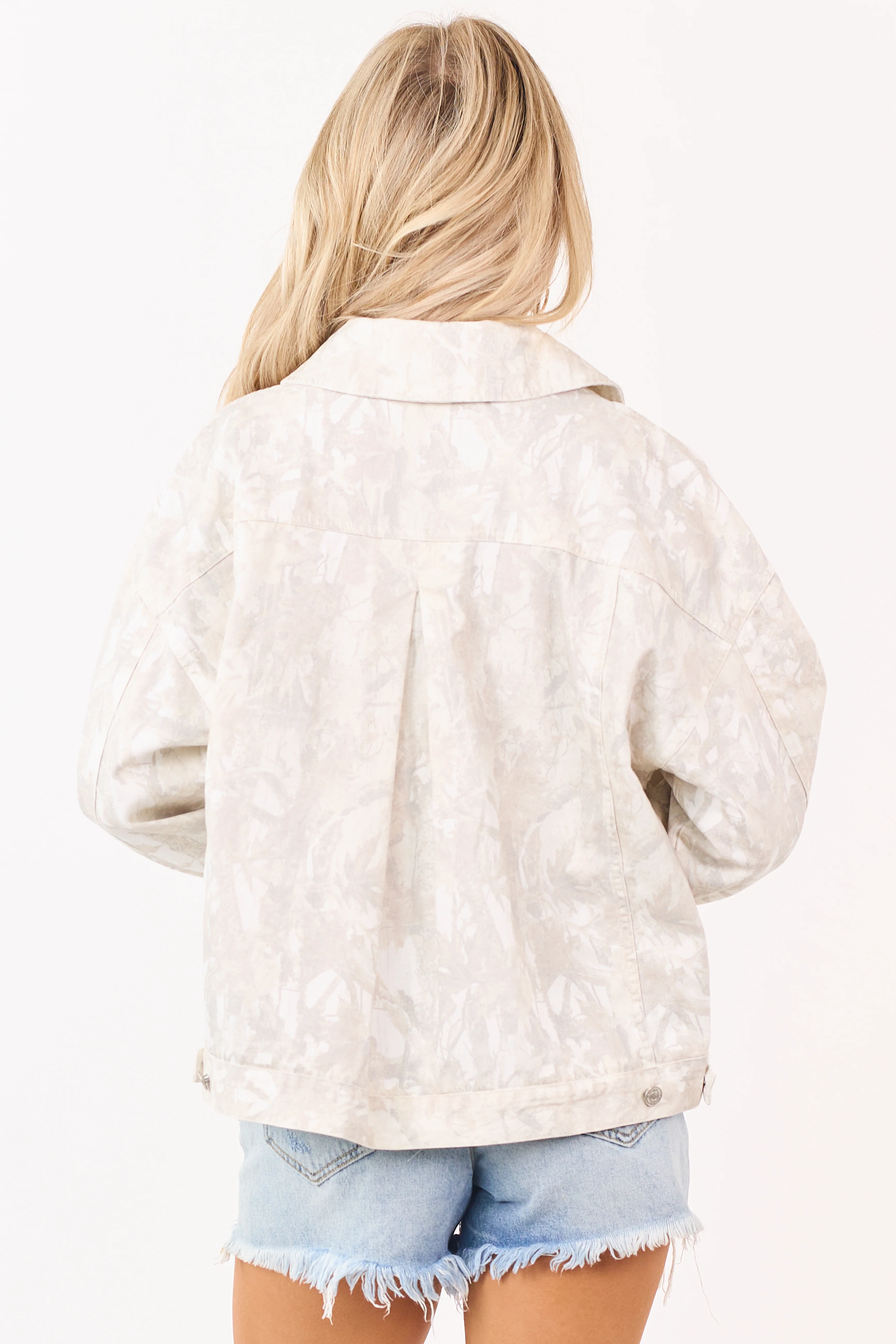 Ivory Faded Camo Button Down Denim Jacket - Image 5