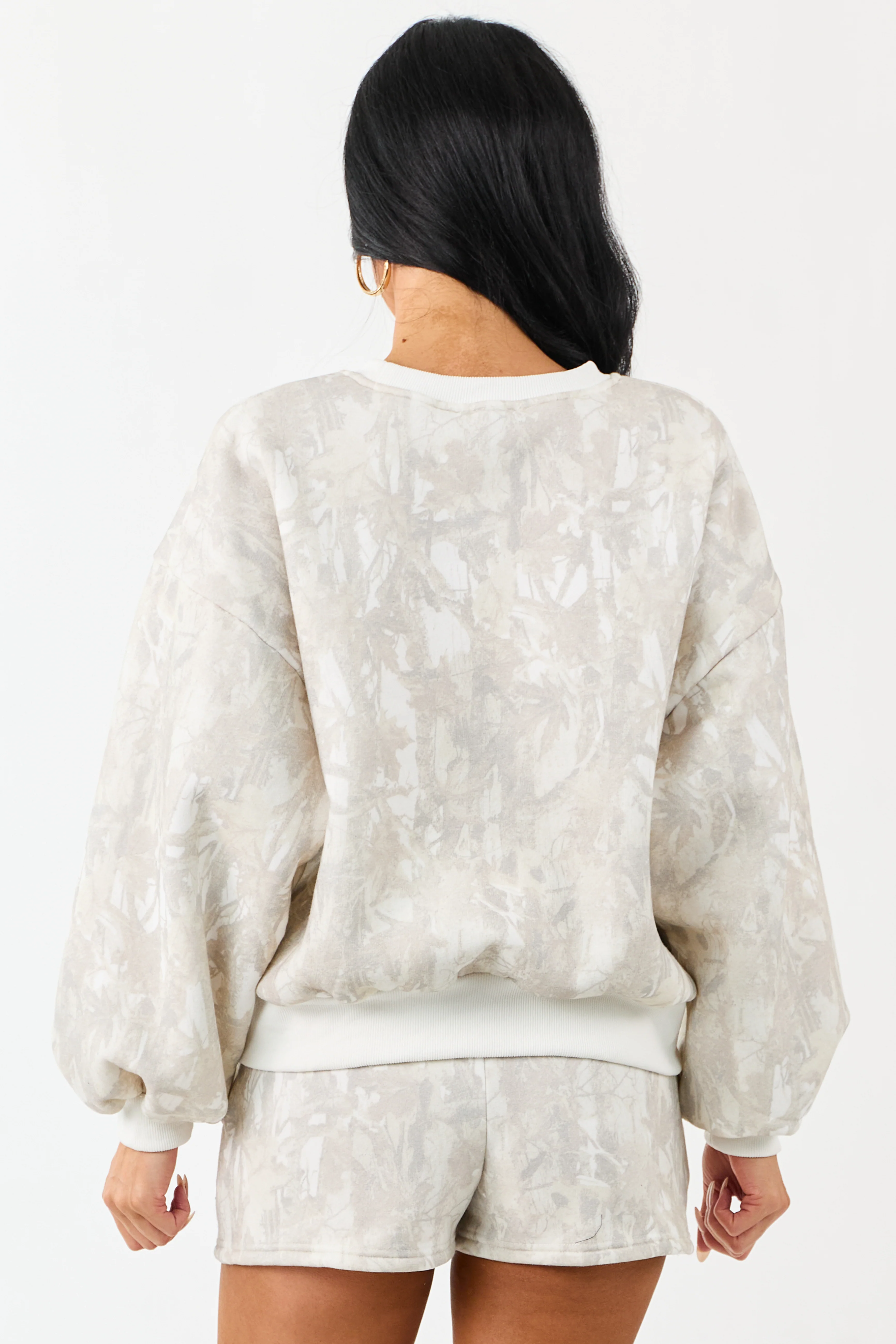 Ivory Faded Camo Print Sweatshirt and Shorts Set - Image 6