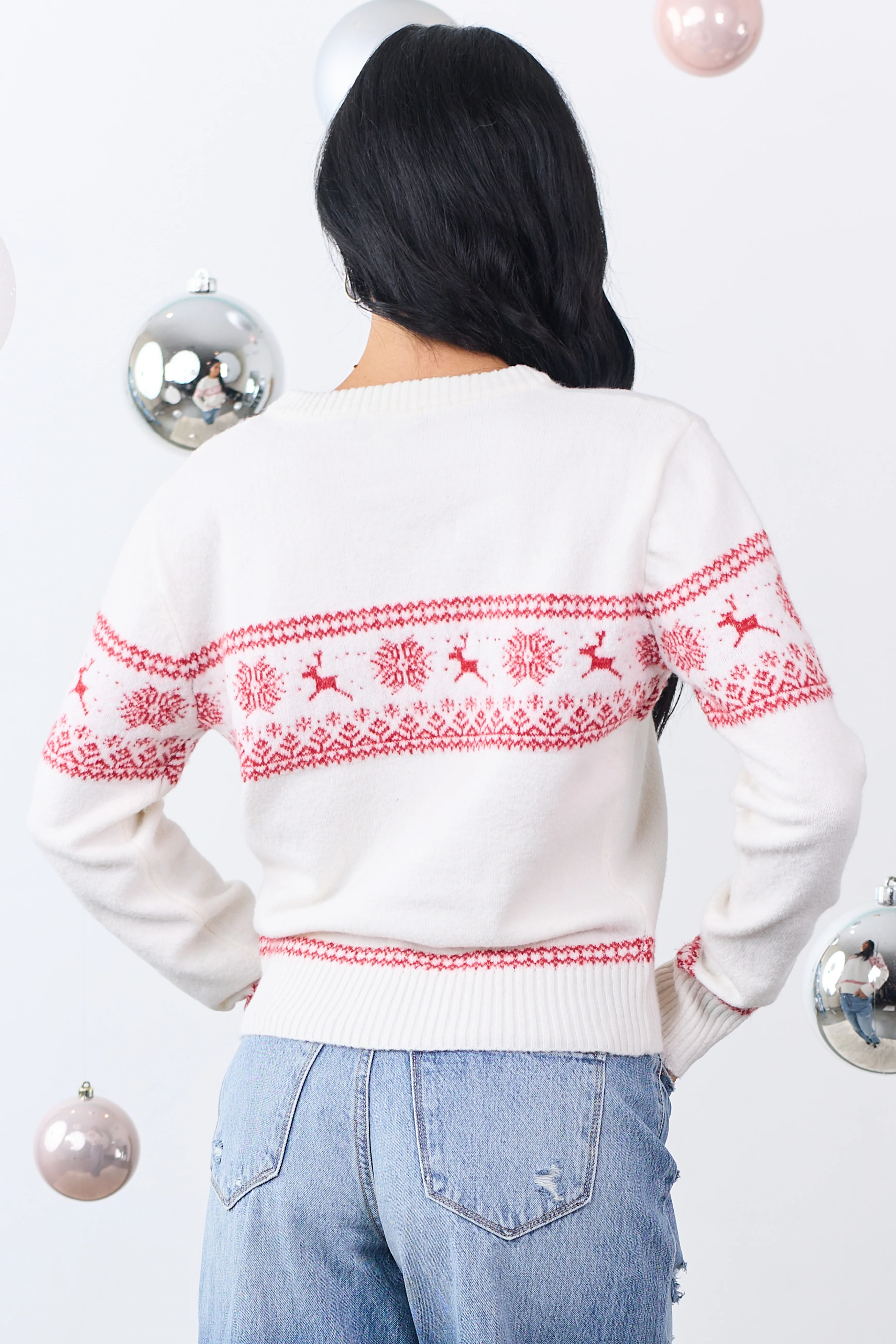 Ivory Fair Isle Holiday Pattern Knit Sweater - Image 5