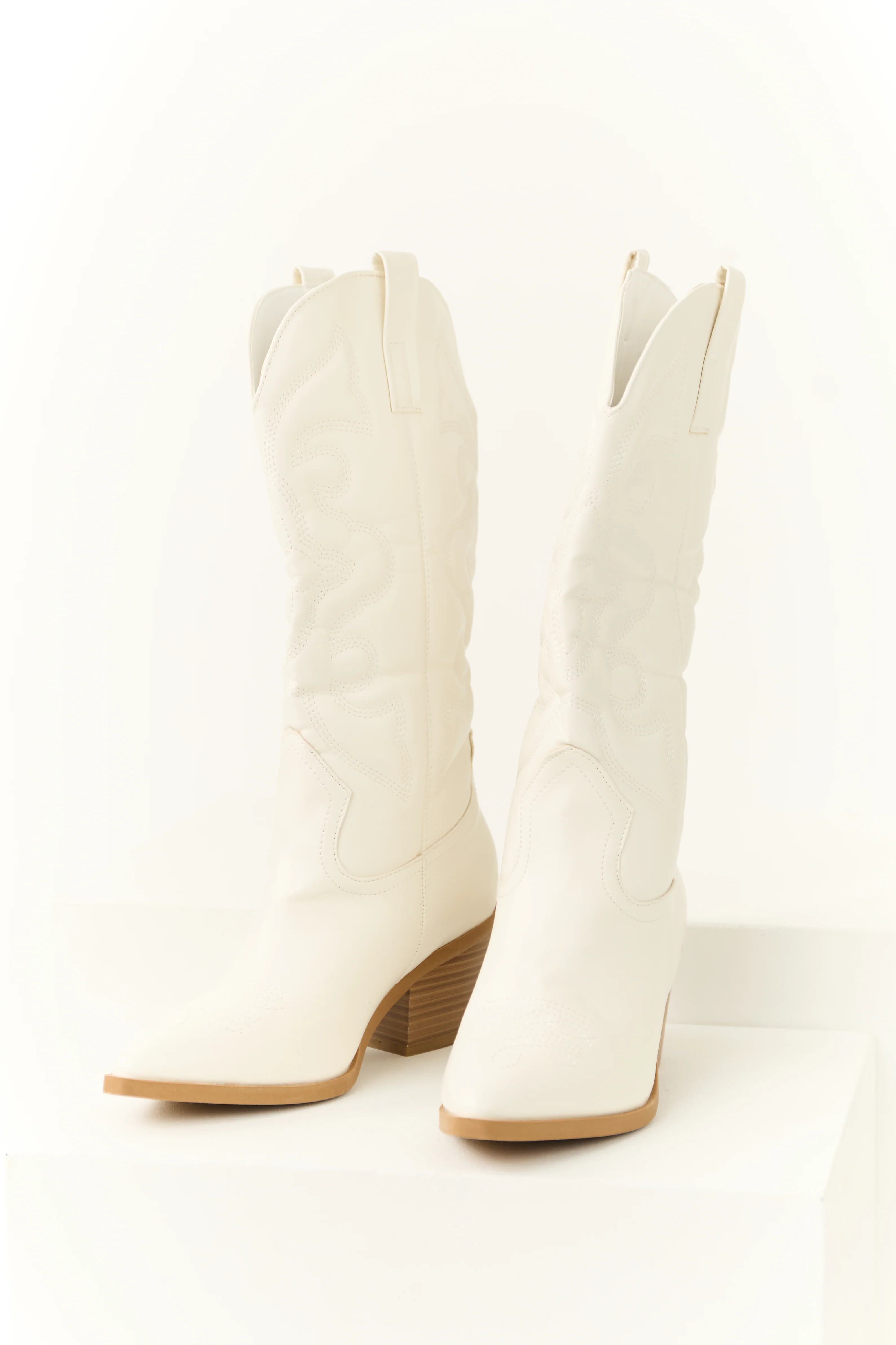 Ivory Faux Leather Pointed Toe Western Boots - Image 2