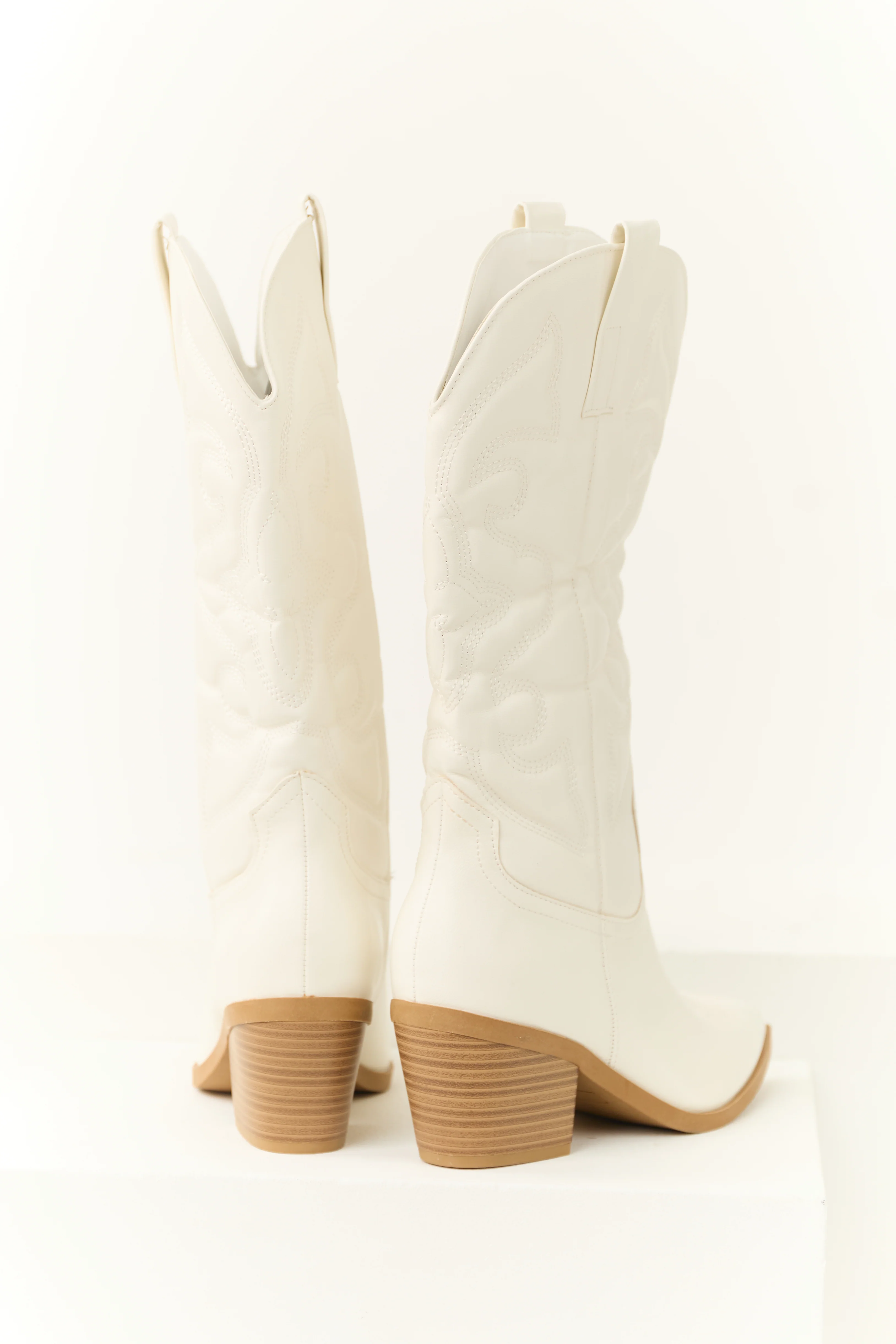 Ivory Faux Leather Pointed Toe Western Boots - Image 3