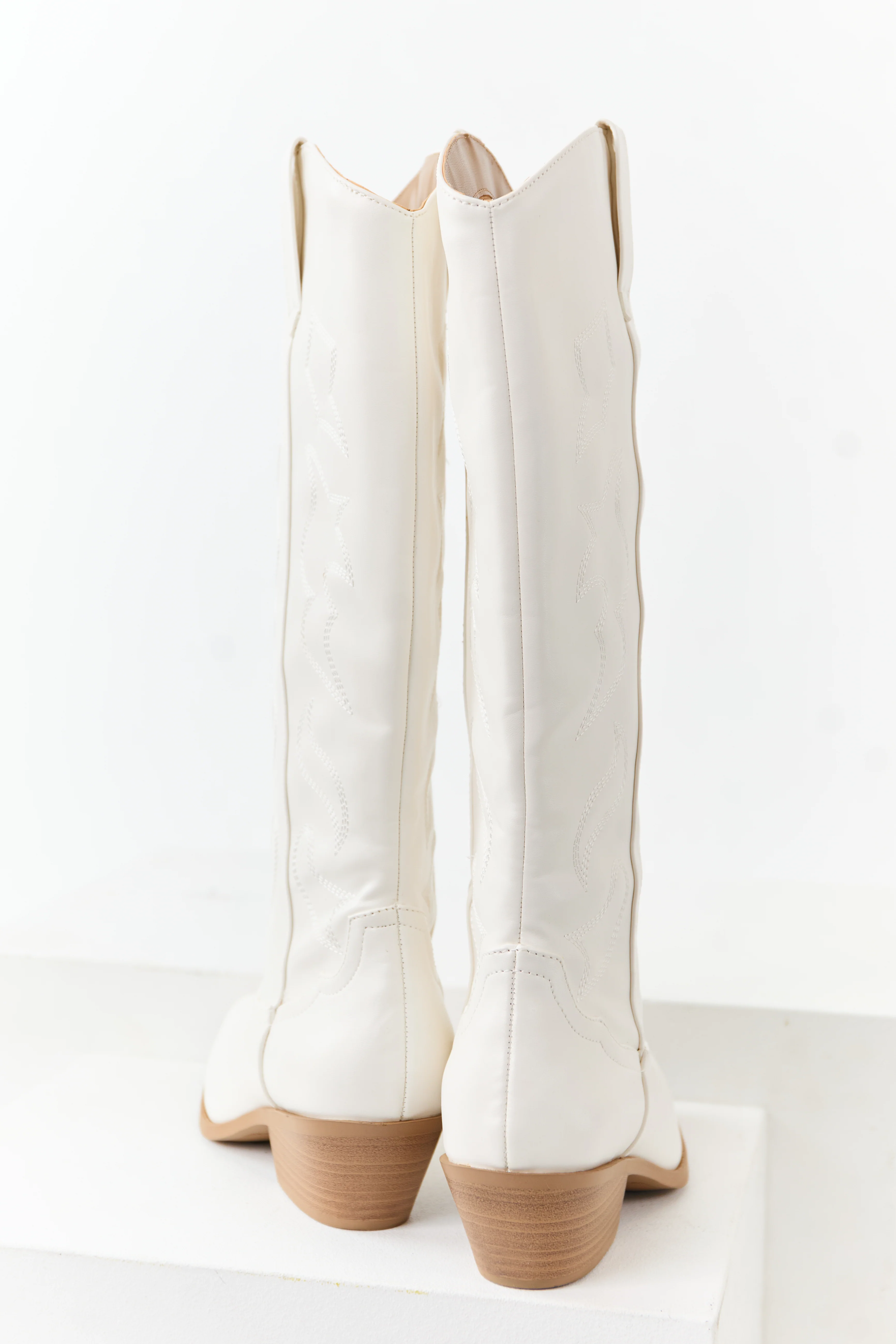 Ivory Faux Leather Western Embroidered Tall Boots - Image 4
