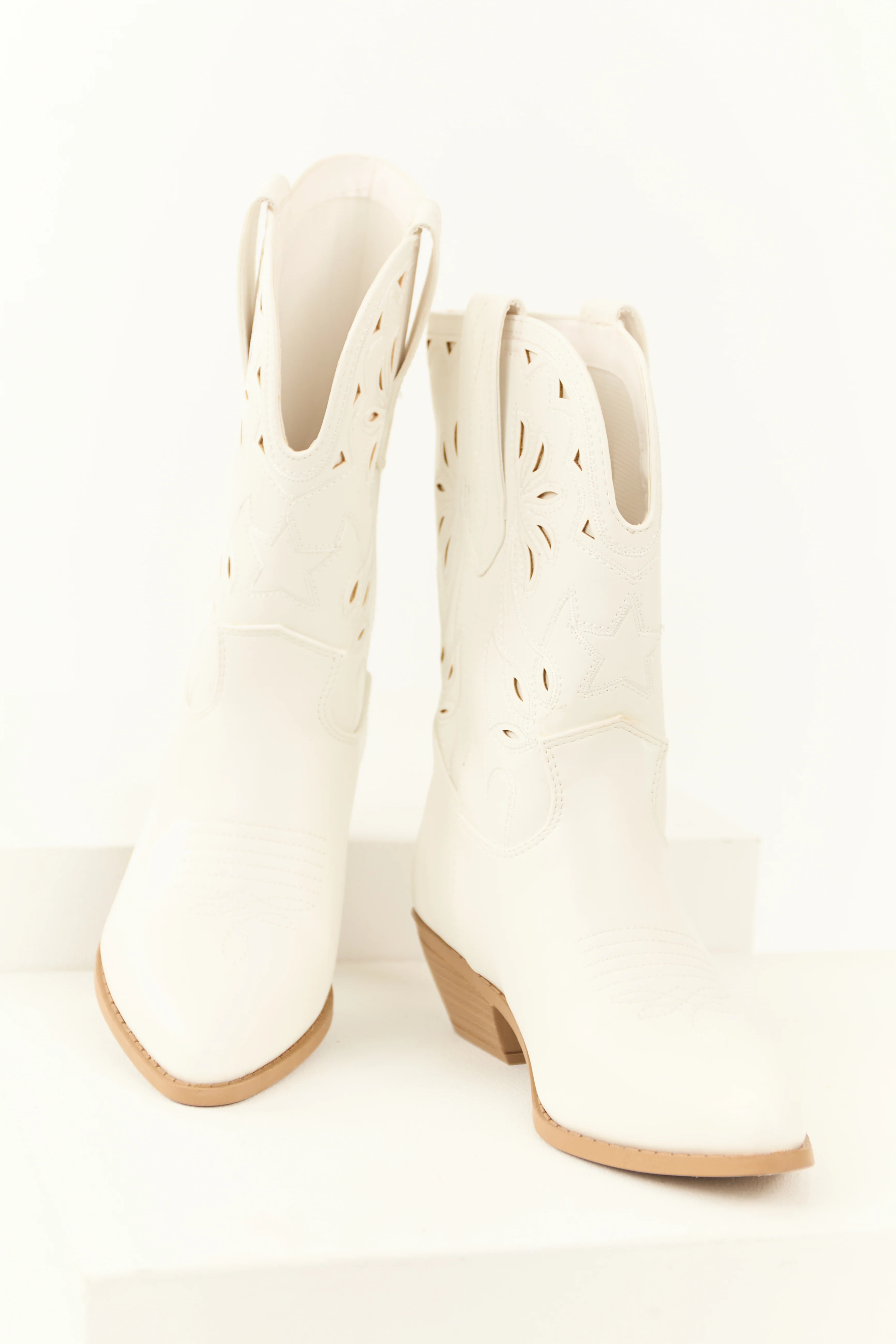 Ivory Faux Suede Mid Calf Embroidered Boots - Image 2