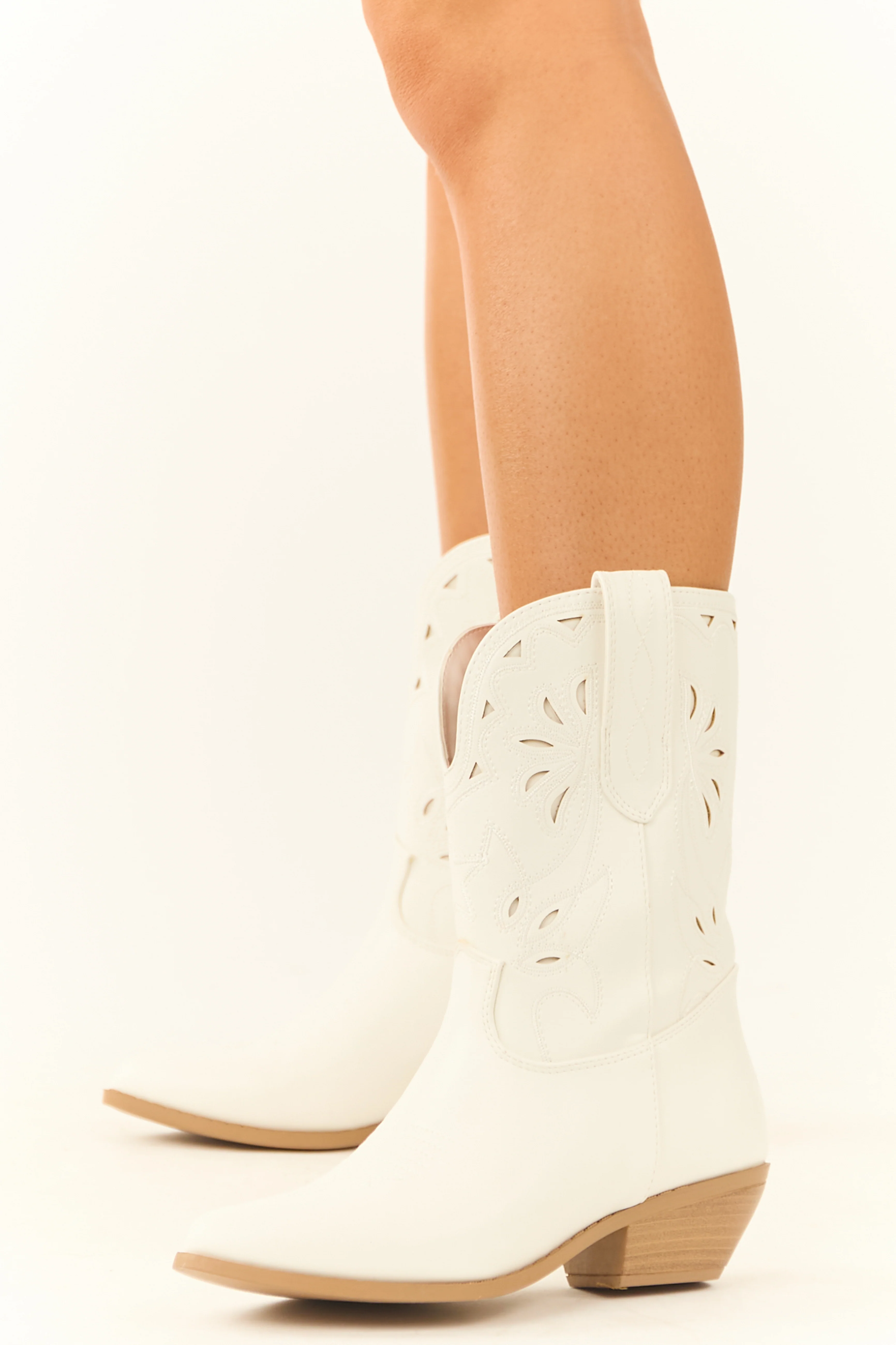 Ivory Faux Suede Mid Calf Embroidered Boots - Image 5