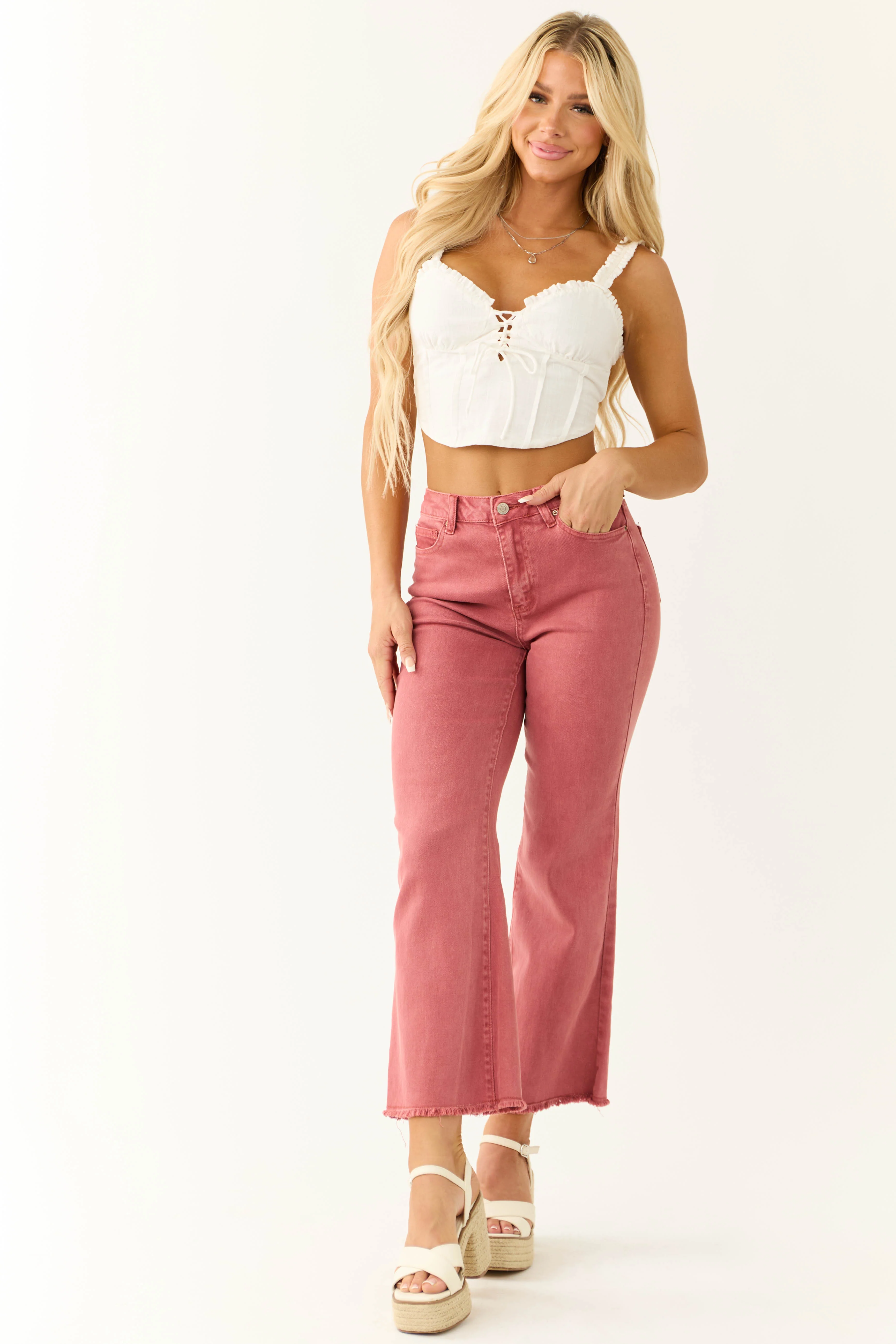 Ivory Frill Double Lace Up Corset Top - Image 3