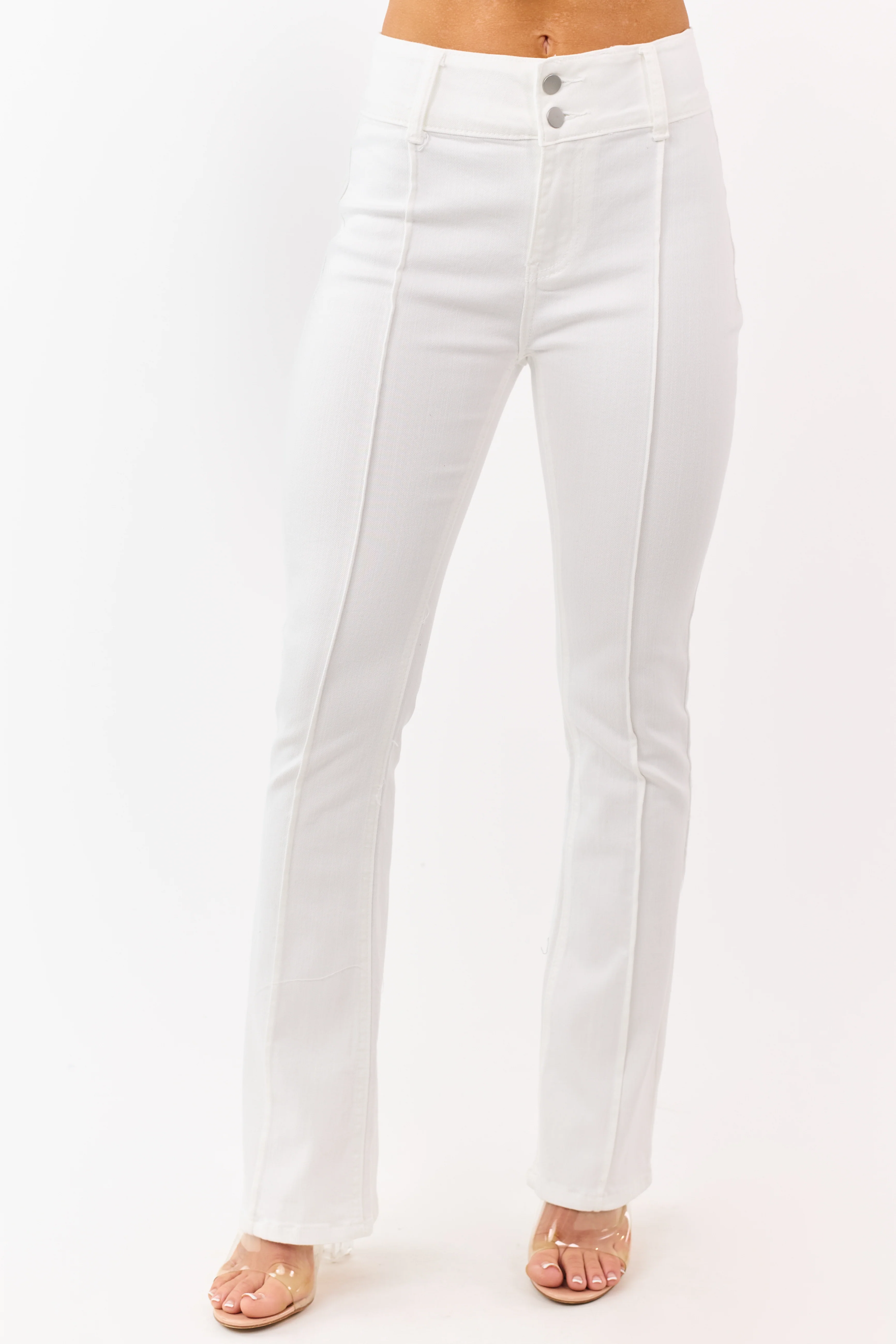 Ivory High Rise Pintuck Seam Stretchy Flare Jeans - Image 2