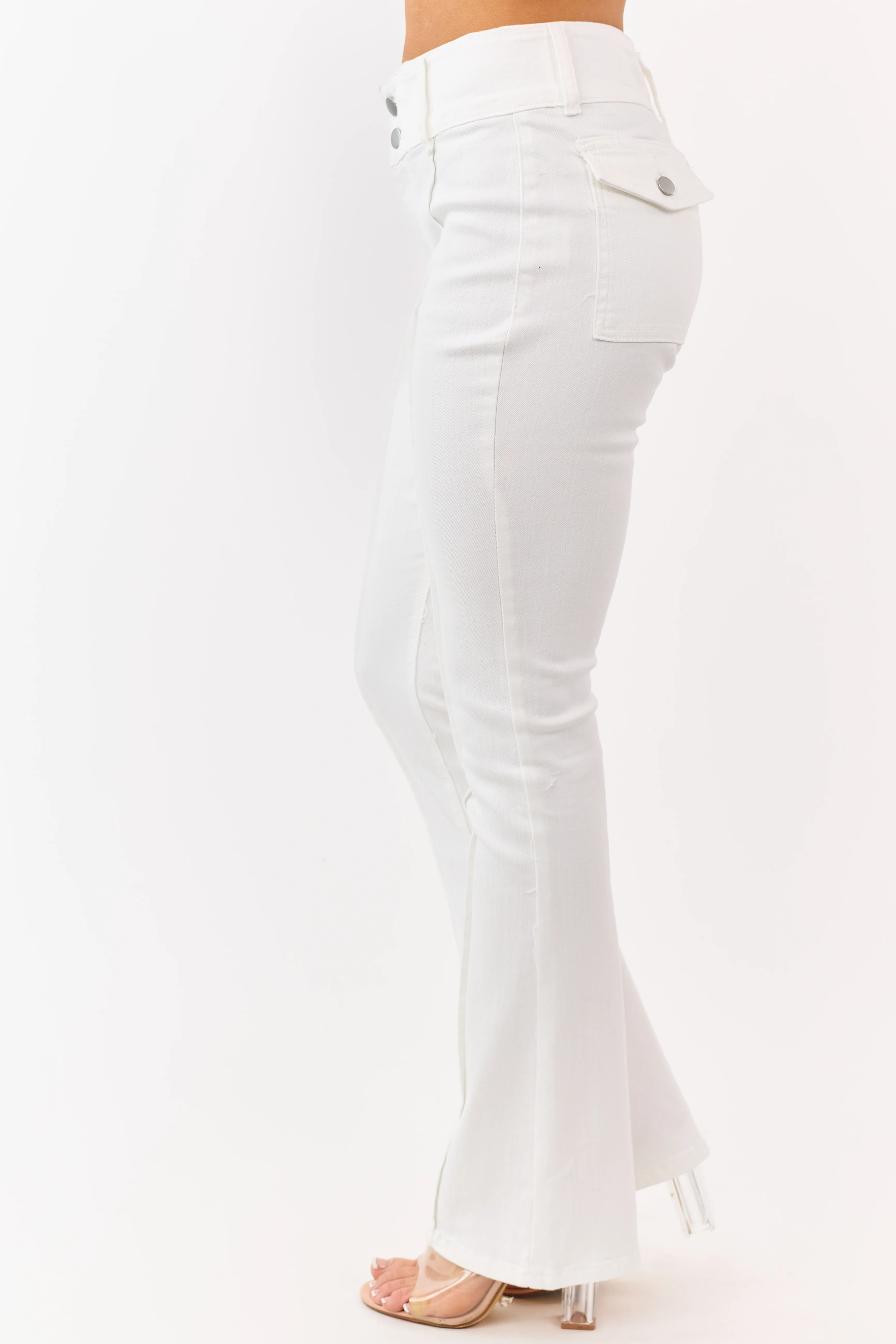 Ivory High Rise Pintuck Seam Stretchy Flare Jeans - Image 3