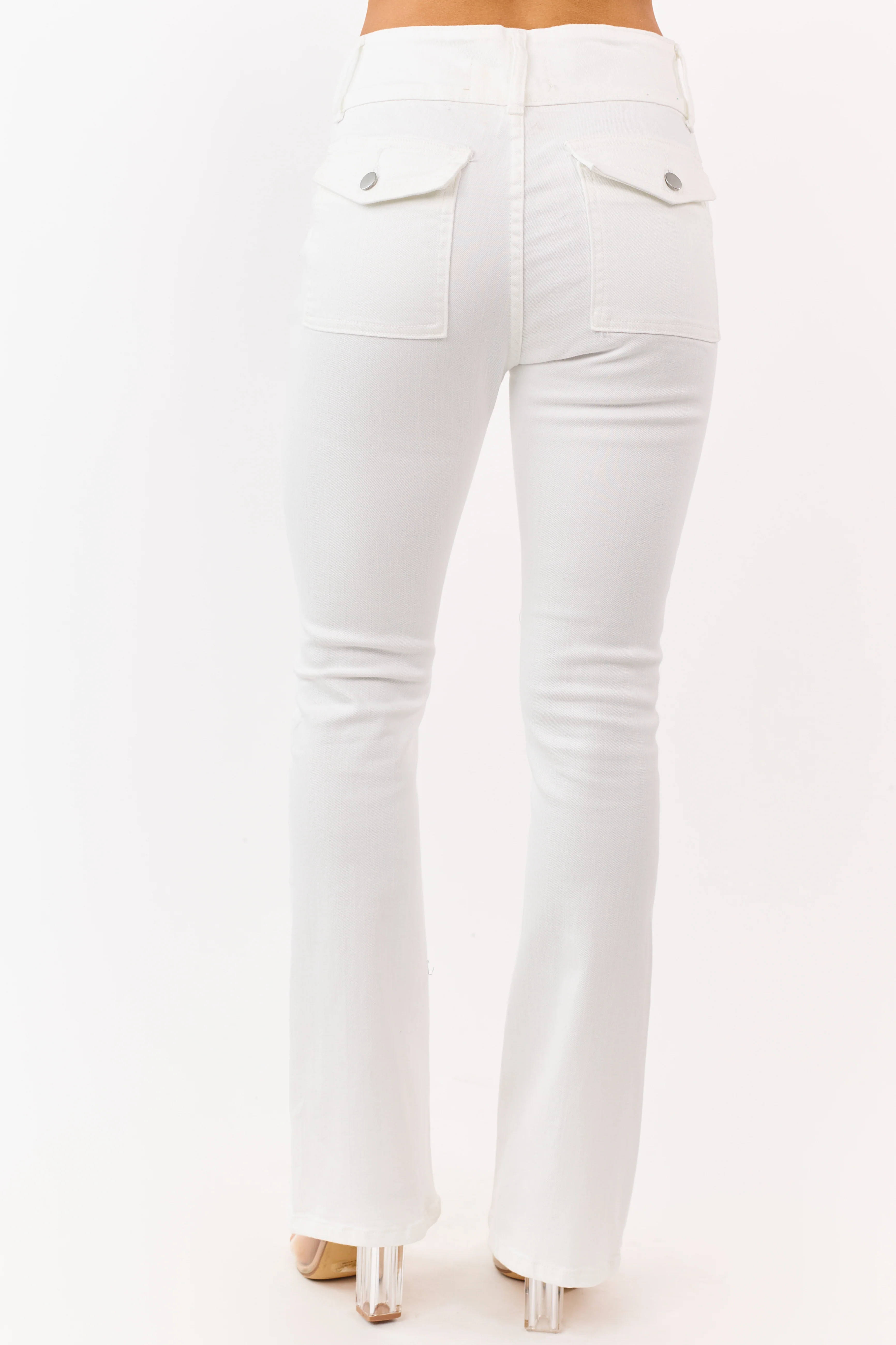 Ivory High Rise Pintuck Seam Stretchy Flare Jeans - Image 4