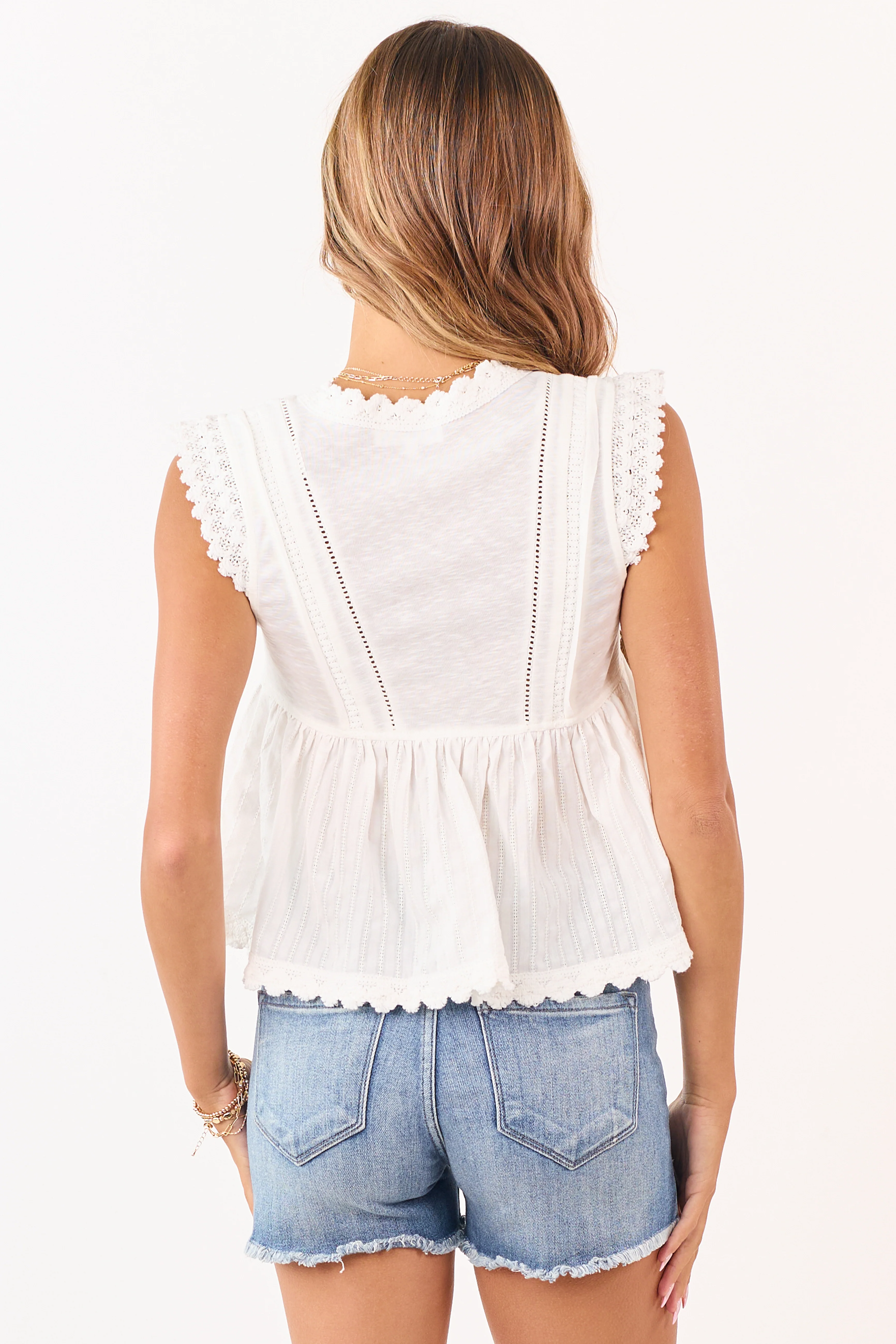 Ivory Lace Trim V-Neck Peplum Cap Sleeve Top - Image 5