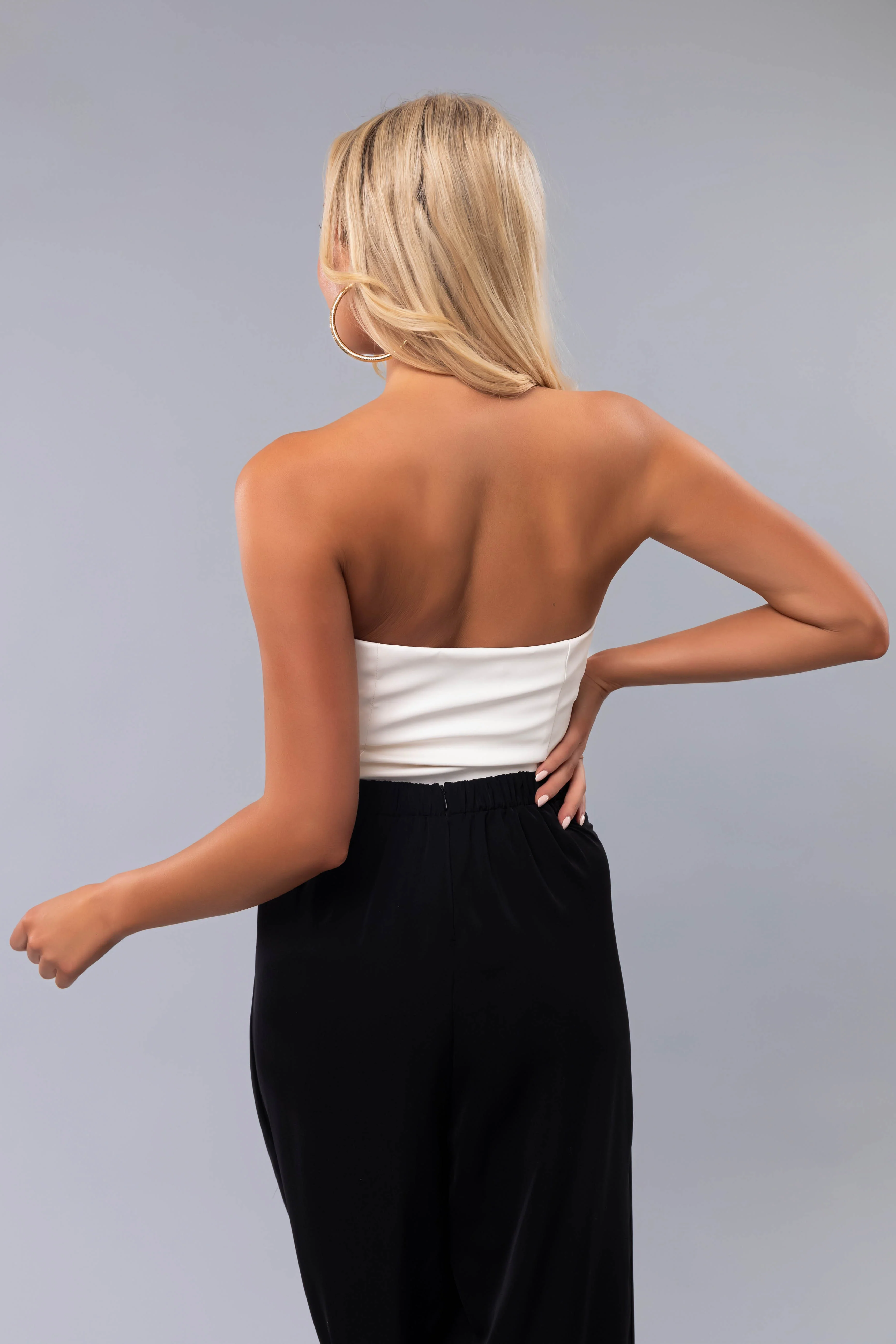 Ivory Leather Deep V Strapless Bodysuit - Image 6