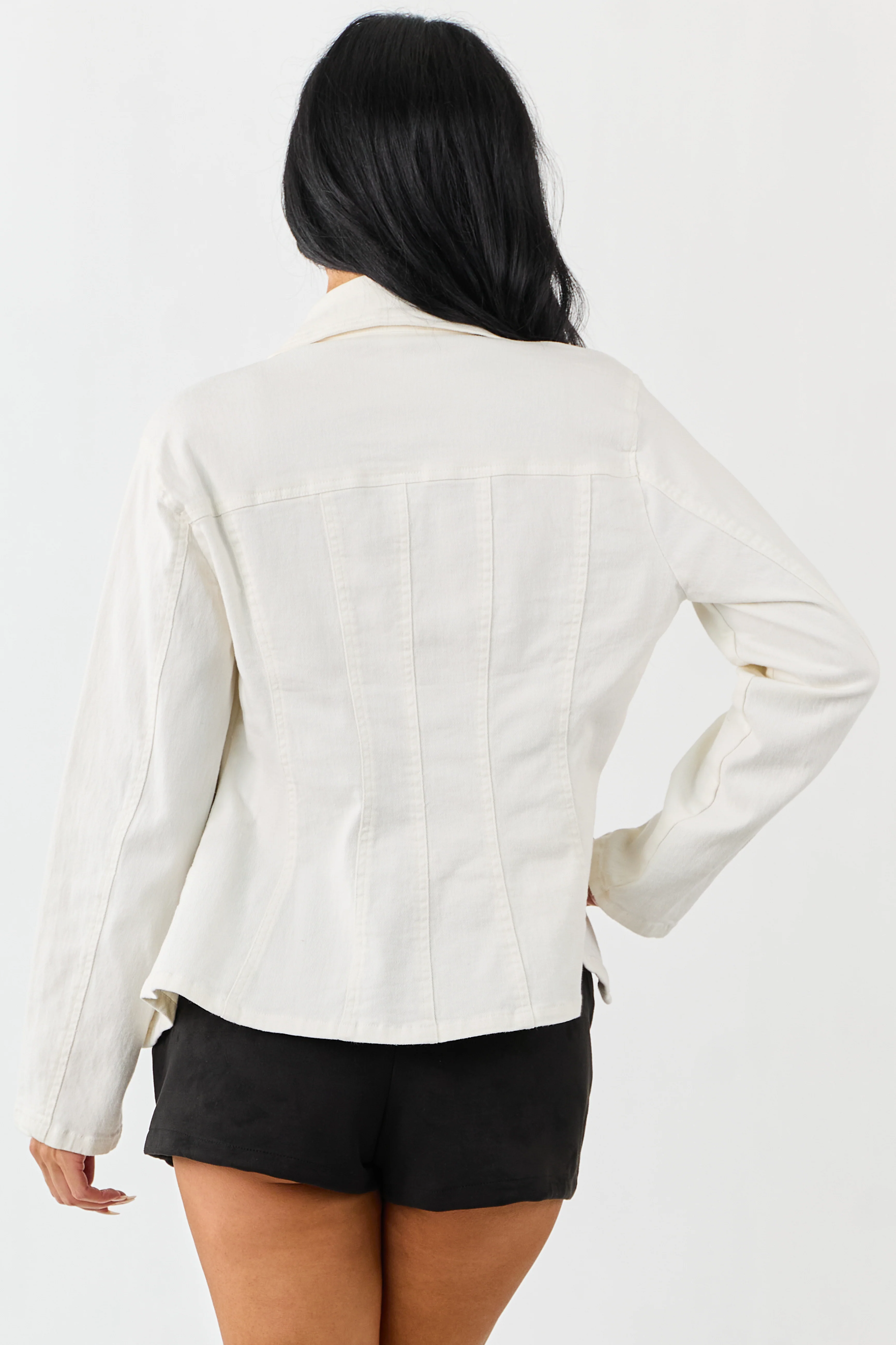 Ivory Long Sleeve Button Up Denim Jacket - Image 7
