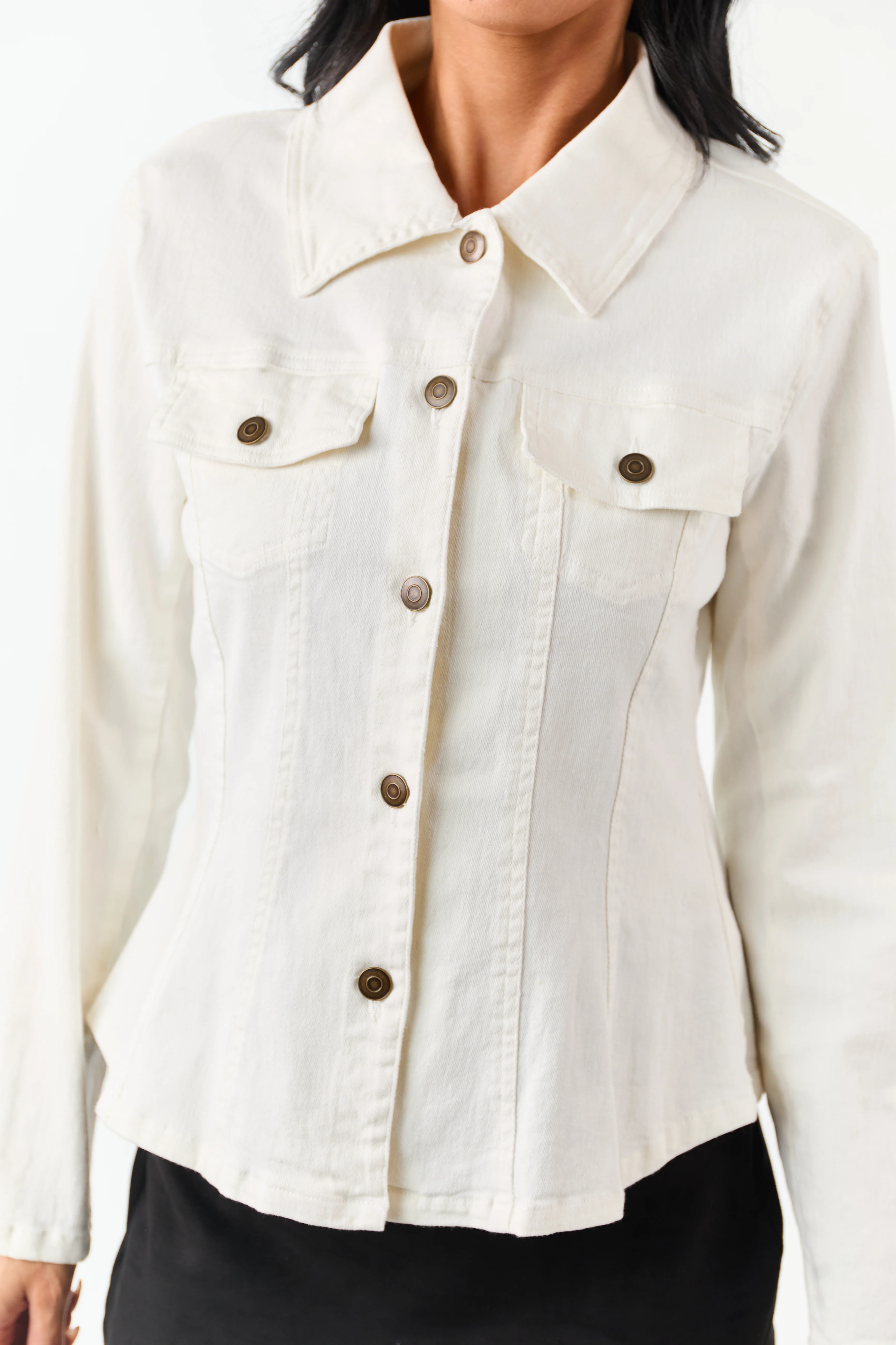 Ivory Long Sleeve Button Up Denim Jacket - Image 8