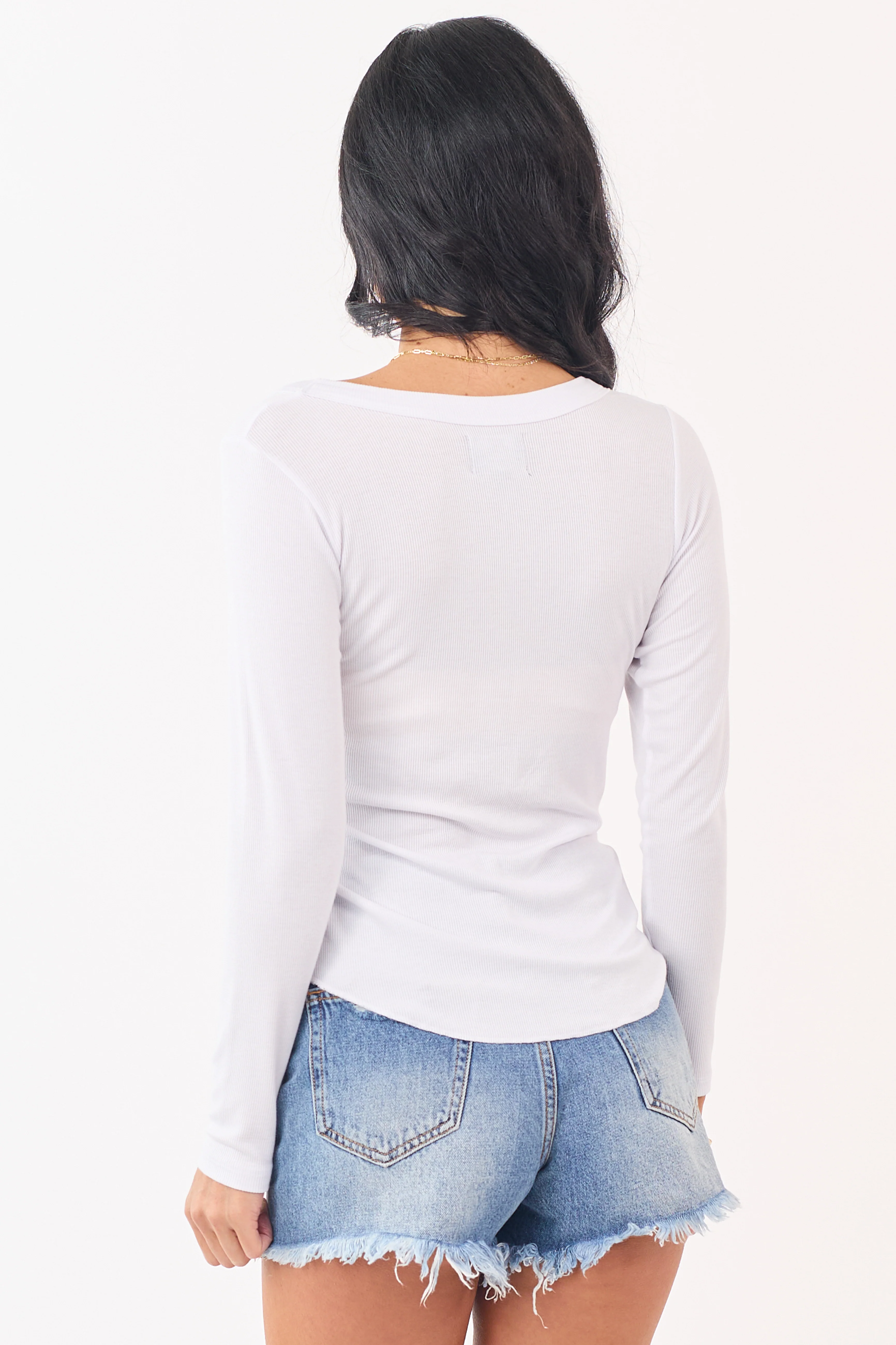 Ivory Ribbed Knit Long Sleeve Scoop Neck Top - Image 5