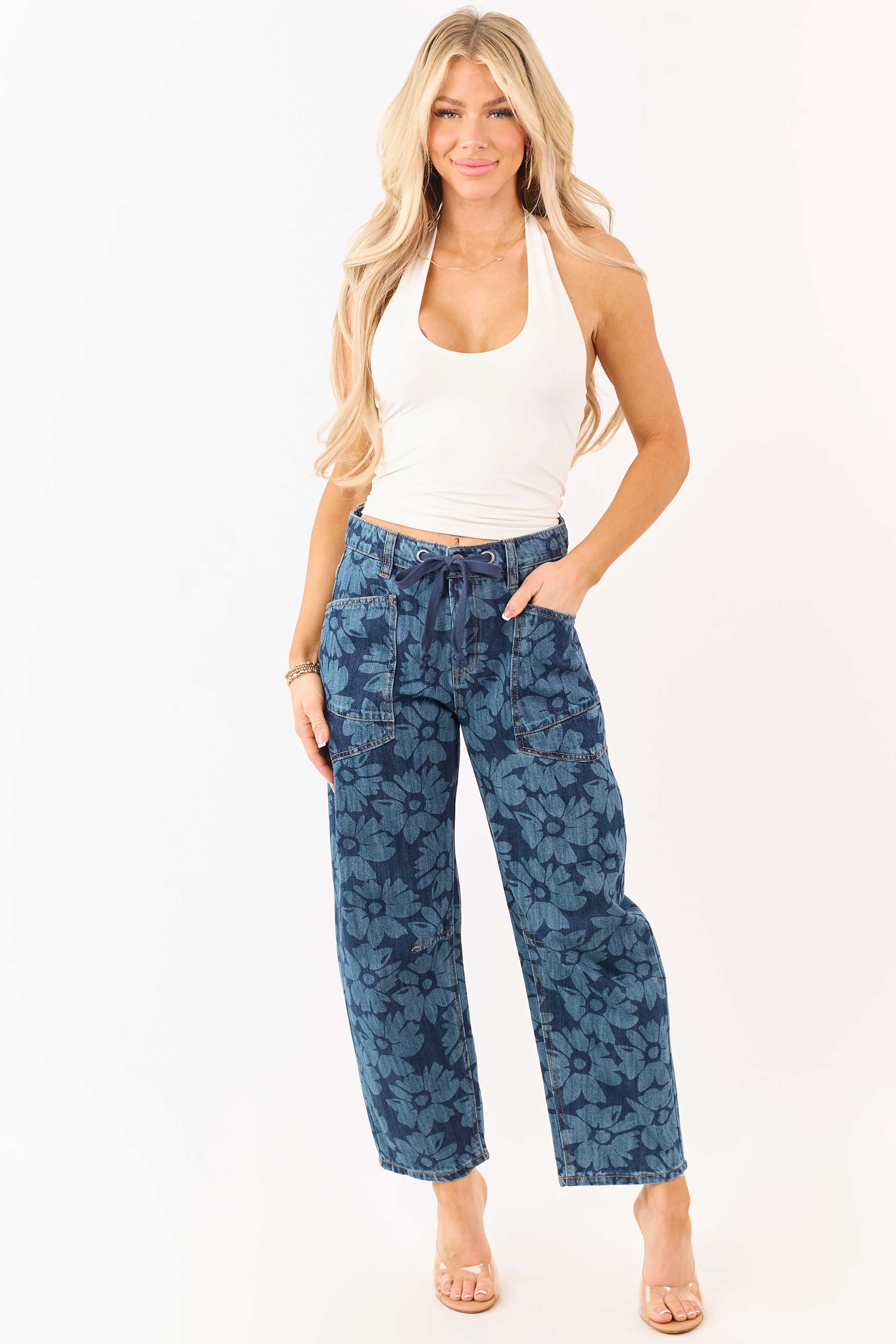Ivory Stretchy Knit Cropped Halter Top - Image 7