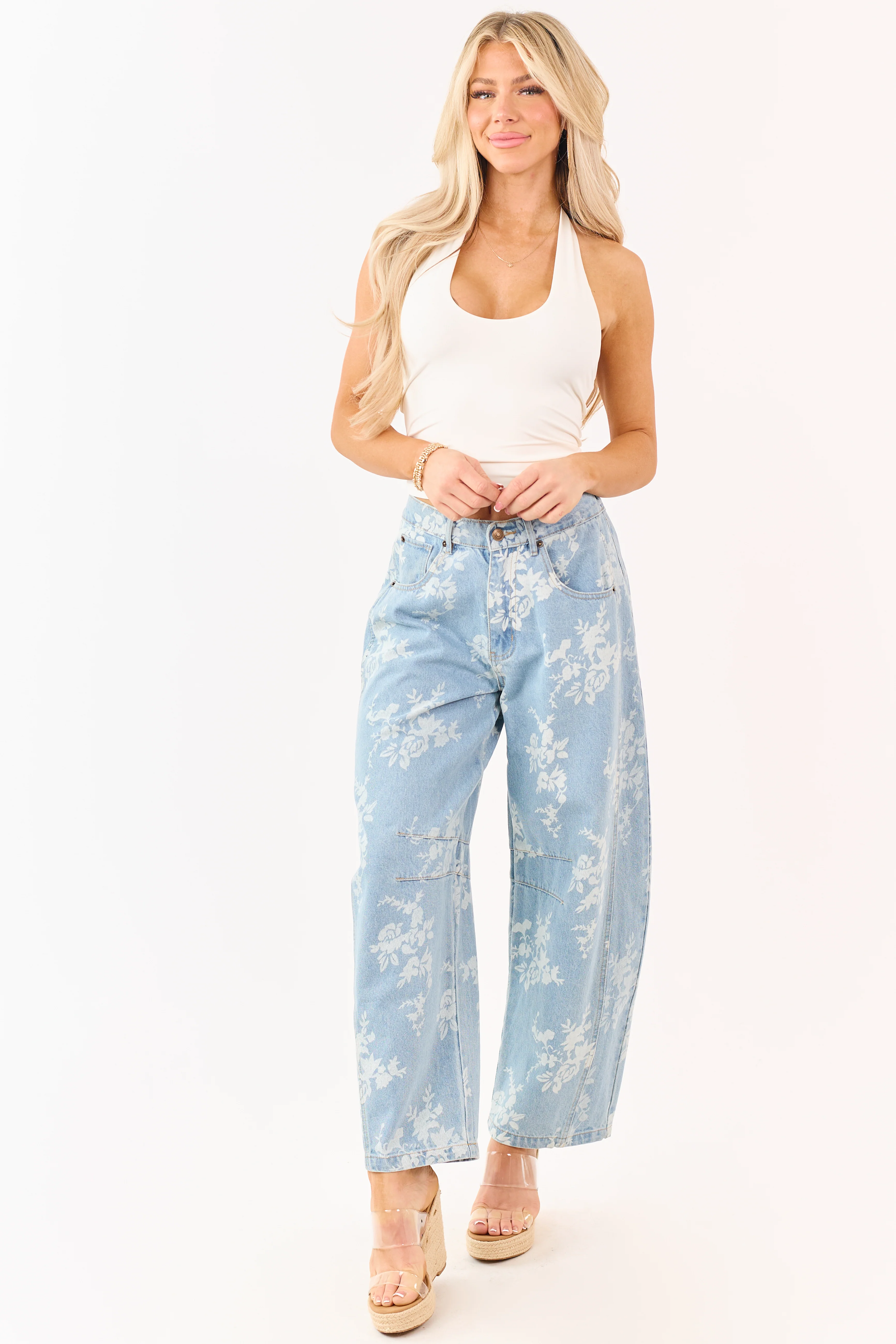 Ivory Stretchy Knit Cropped Halter Top - Image 8