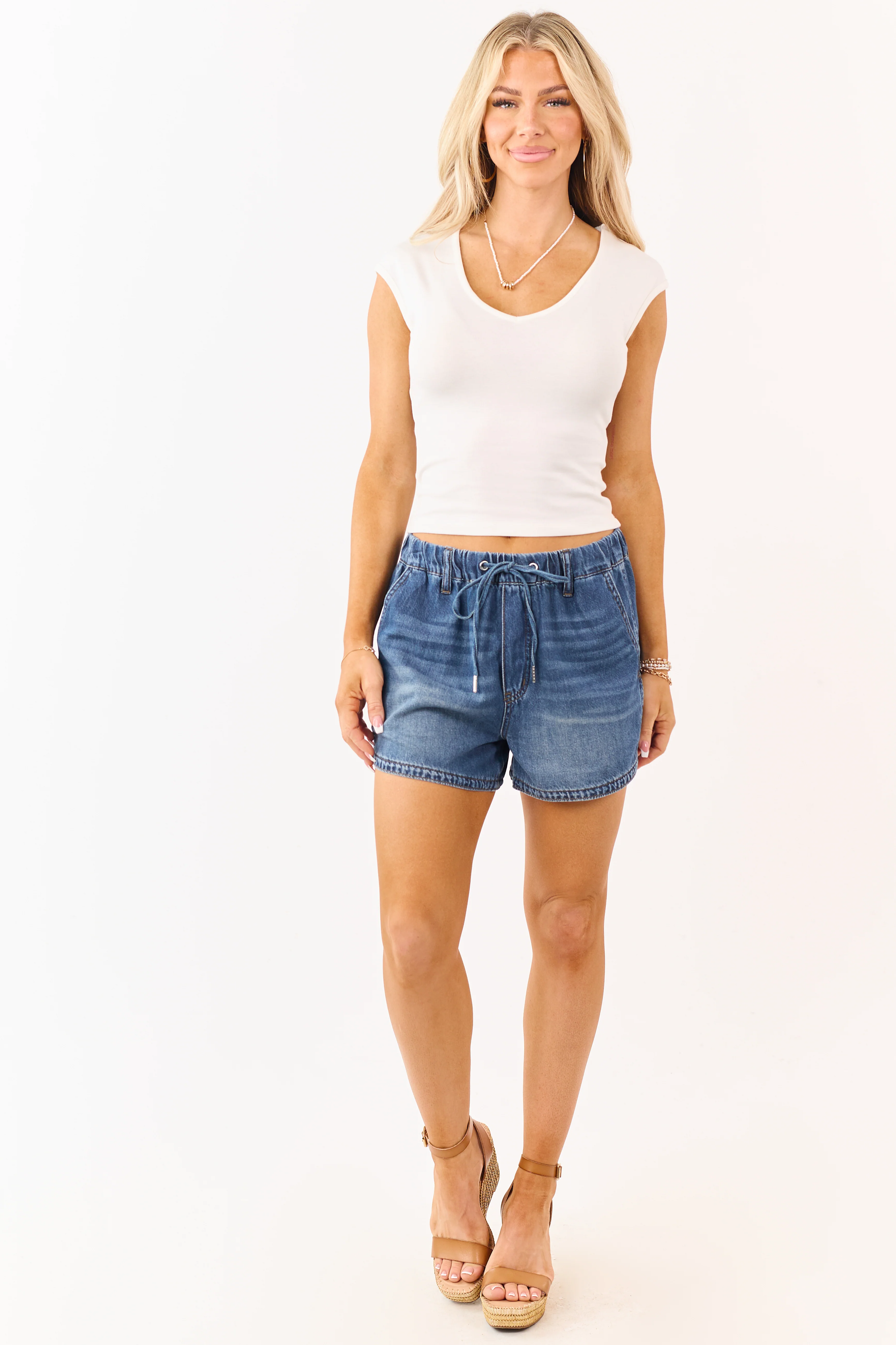 Ivory V Neck Cap Sleeve Knit Top - Image 2