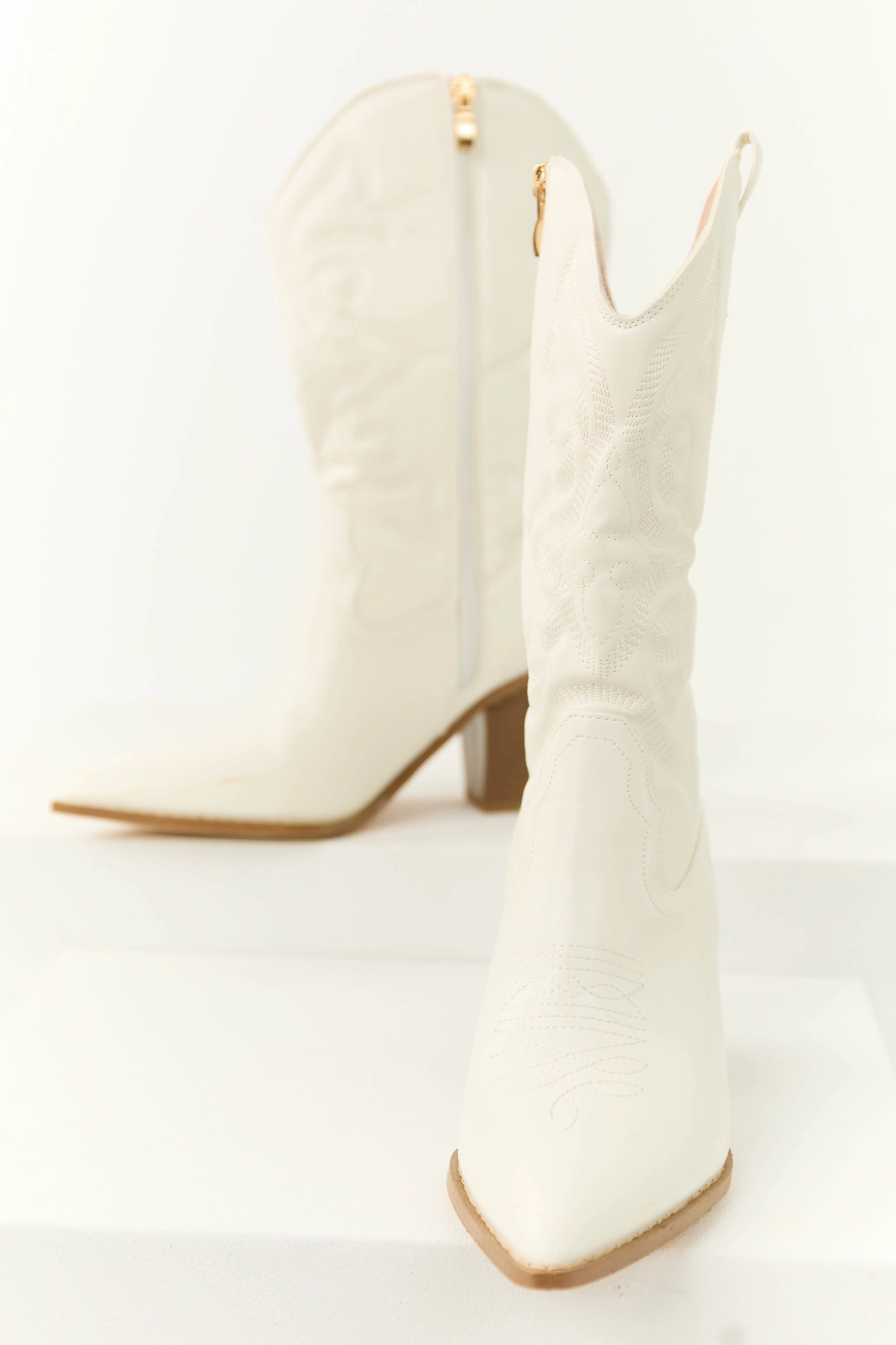 Ivory Western Embroidered Mid Calf Boots - Image 2