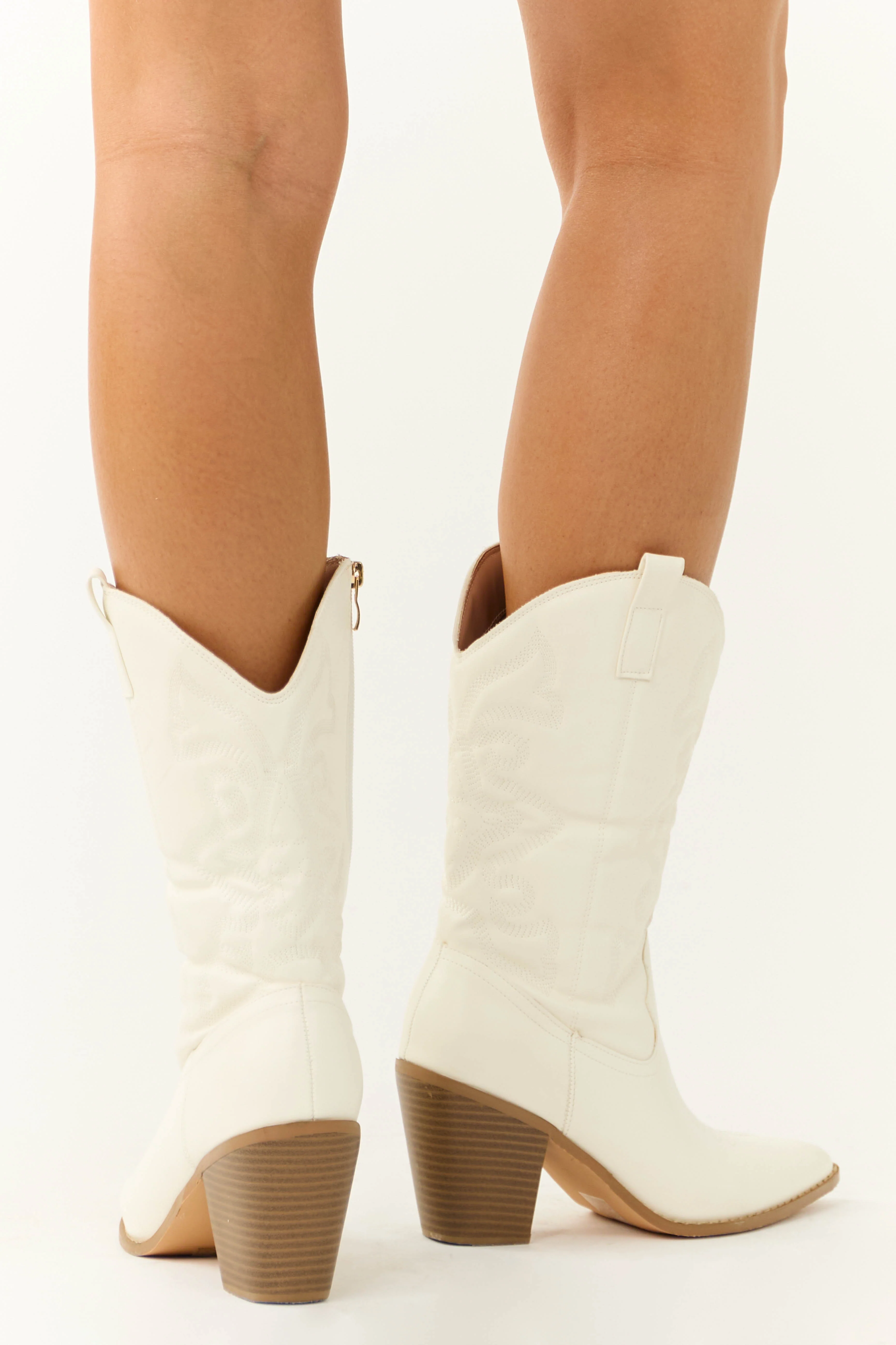Ivory Western Embroidered Mid Calf Boots - Image 5