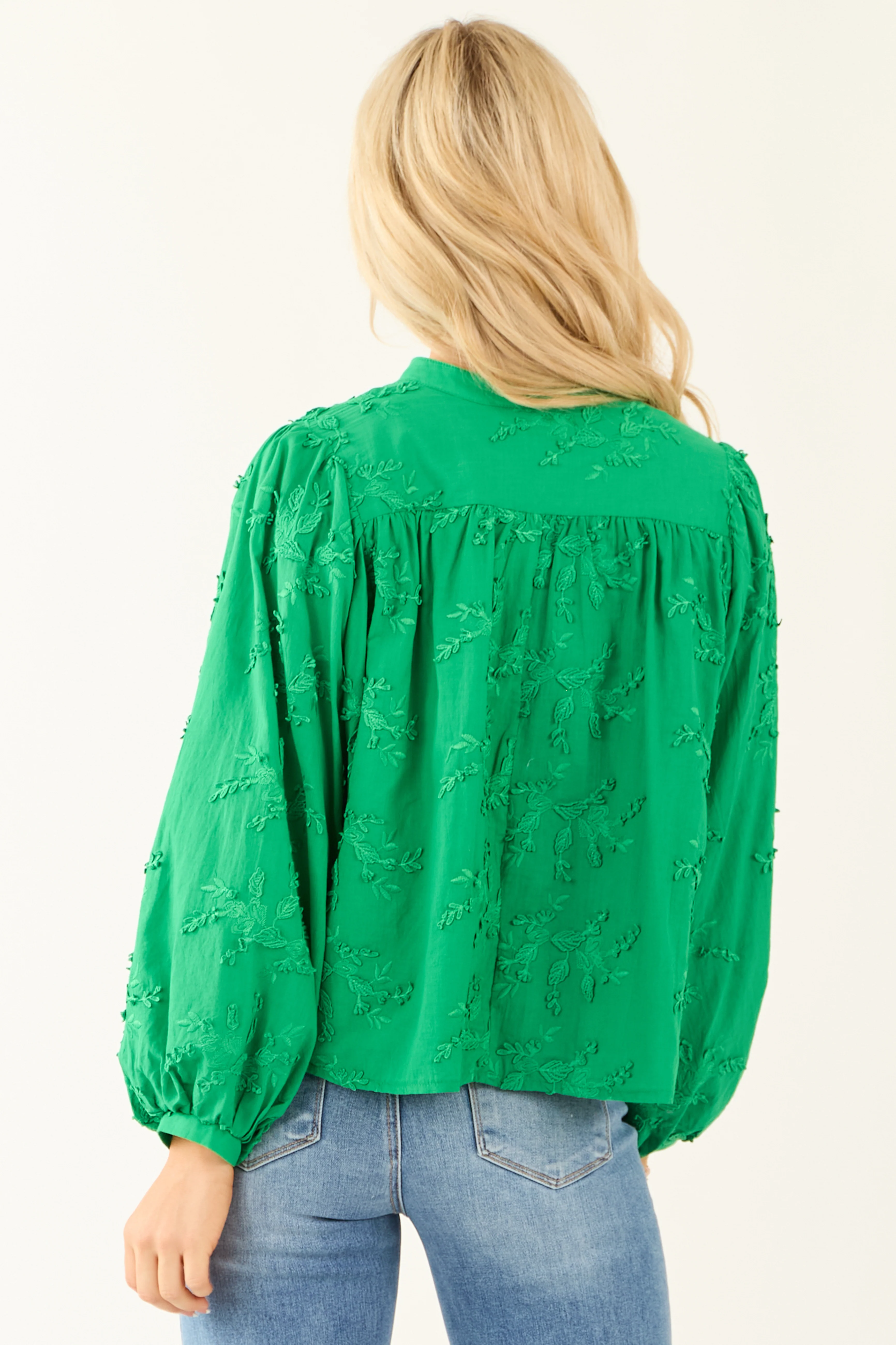 Jade Floral Embroidery Button Down Long Sleeve Top - Image 6