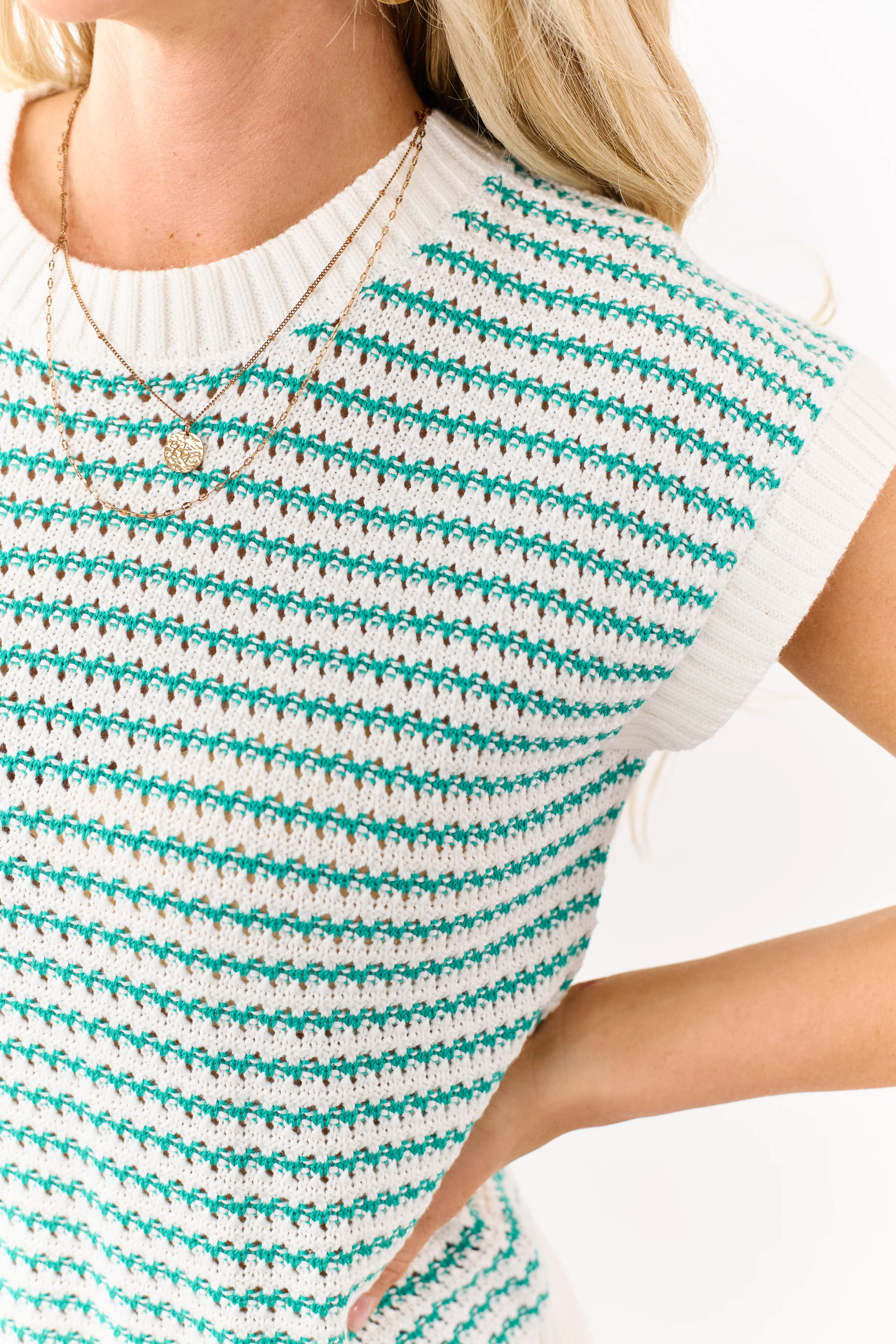Jade and Off White Striped Sweater Vest Top - Image 6