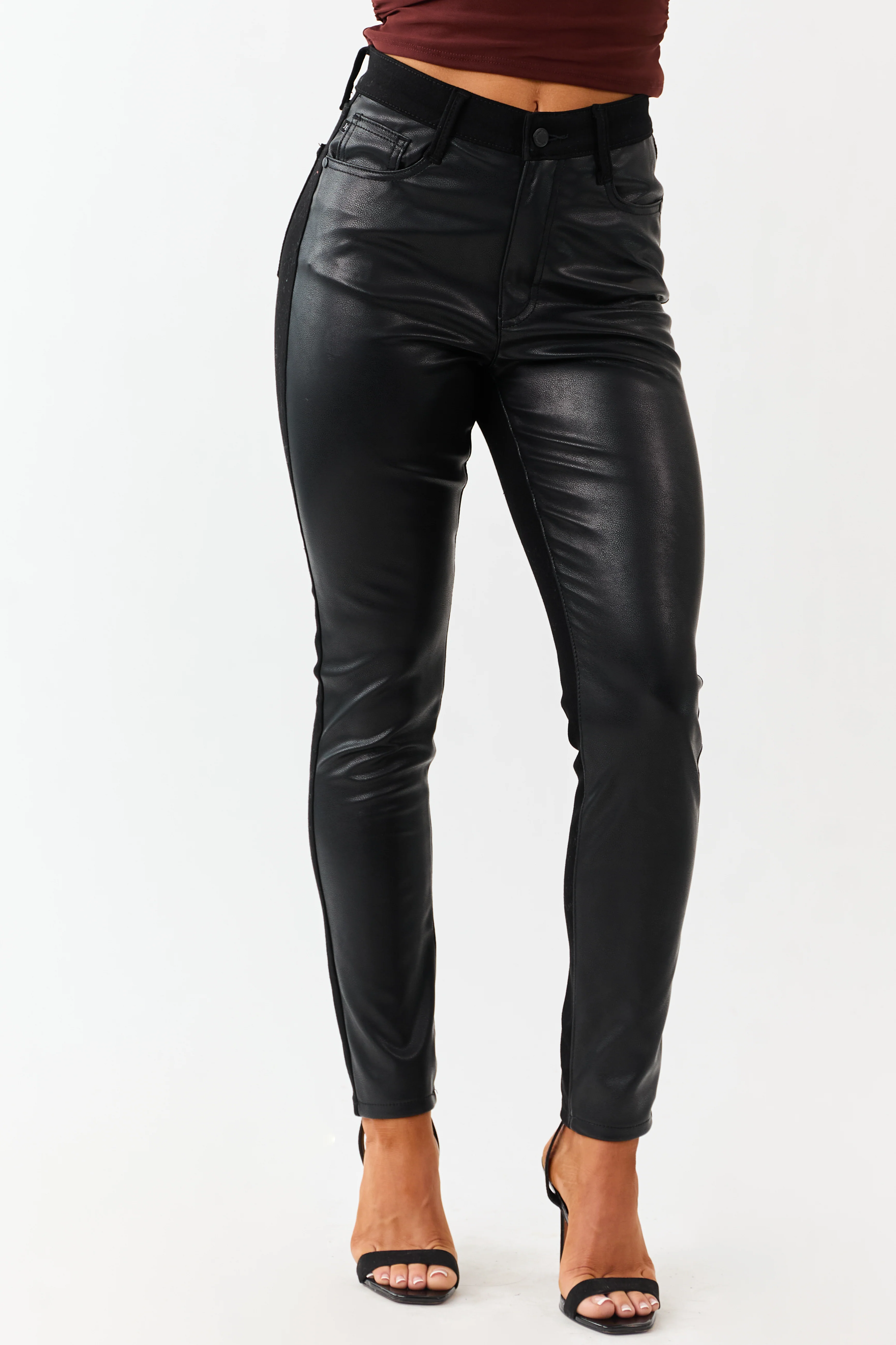 Judy Blue Black Faux Leather Denim Skinny Jeans - Image 2