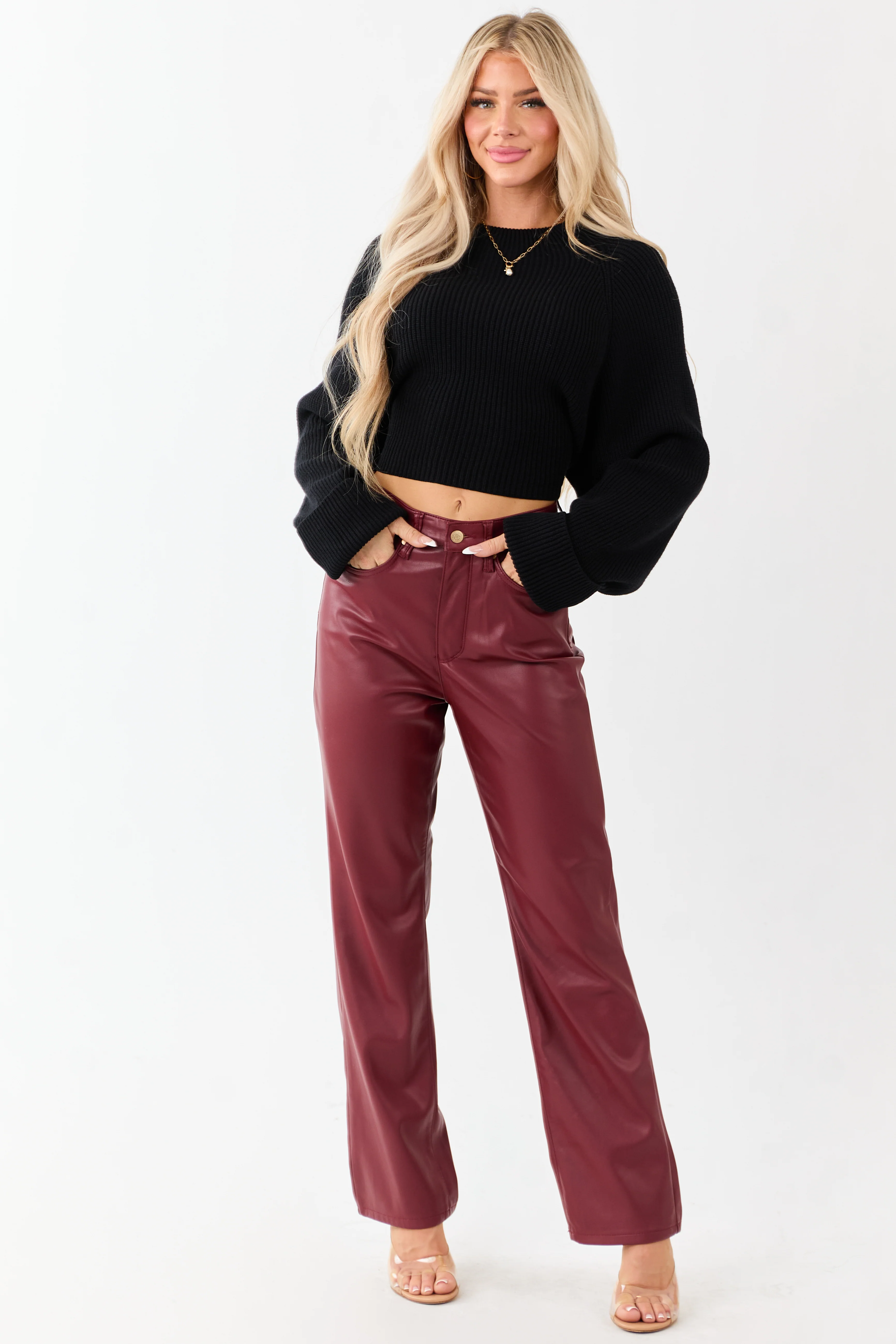 Judy Blue Burgundy Faux Leather Tummy Control Pants