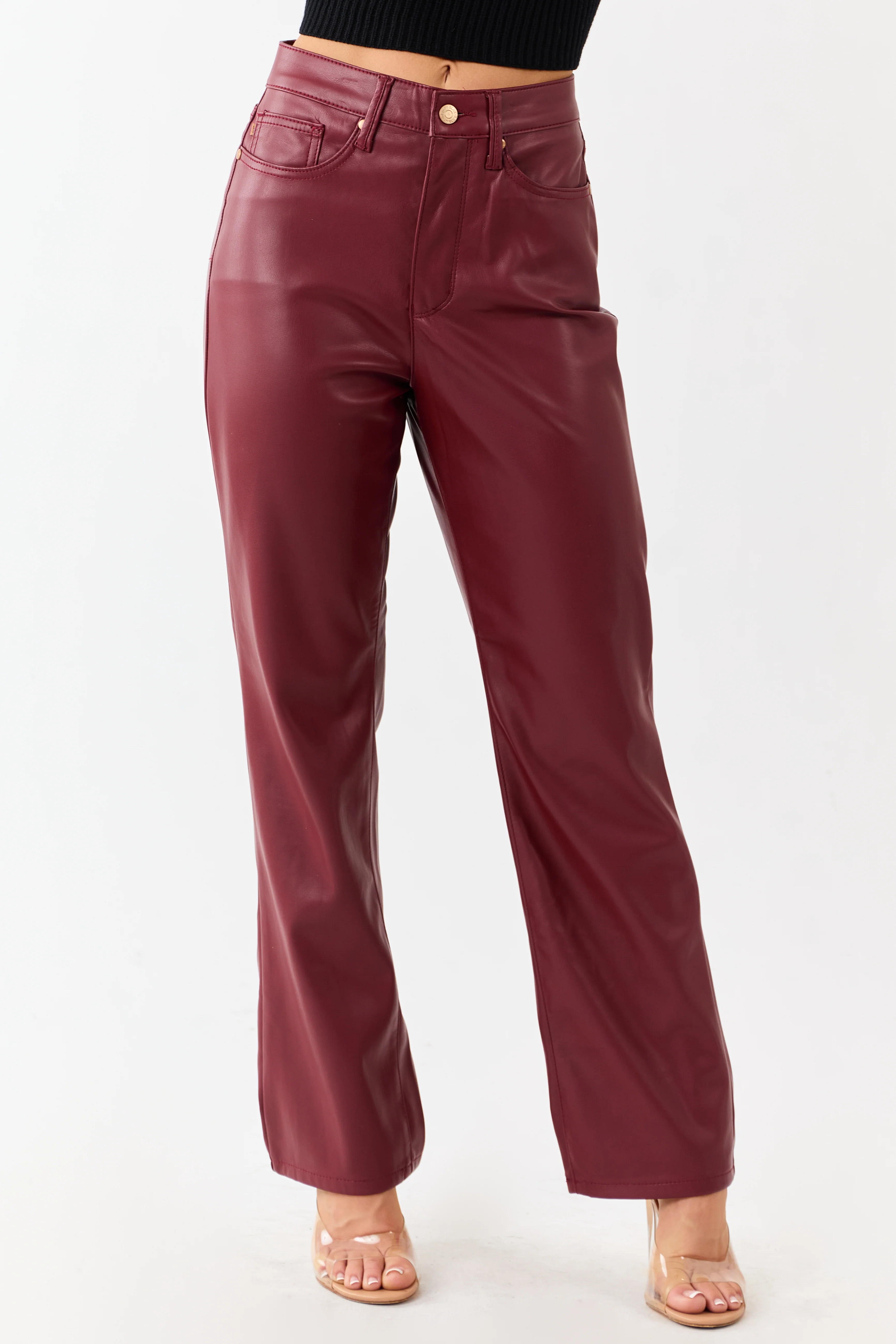 Judy Blue Burgundy Faux Leather Tummy Control Pants - Image 5