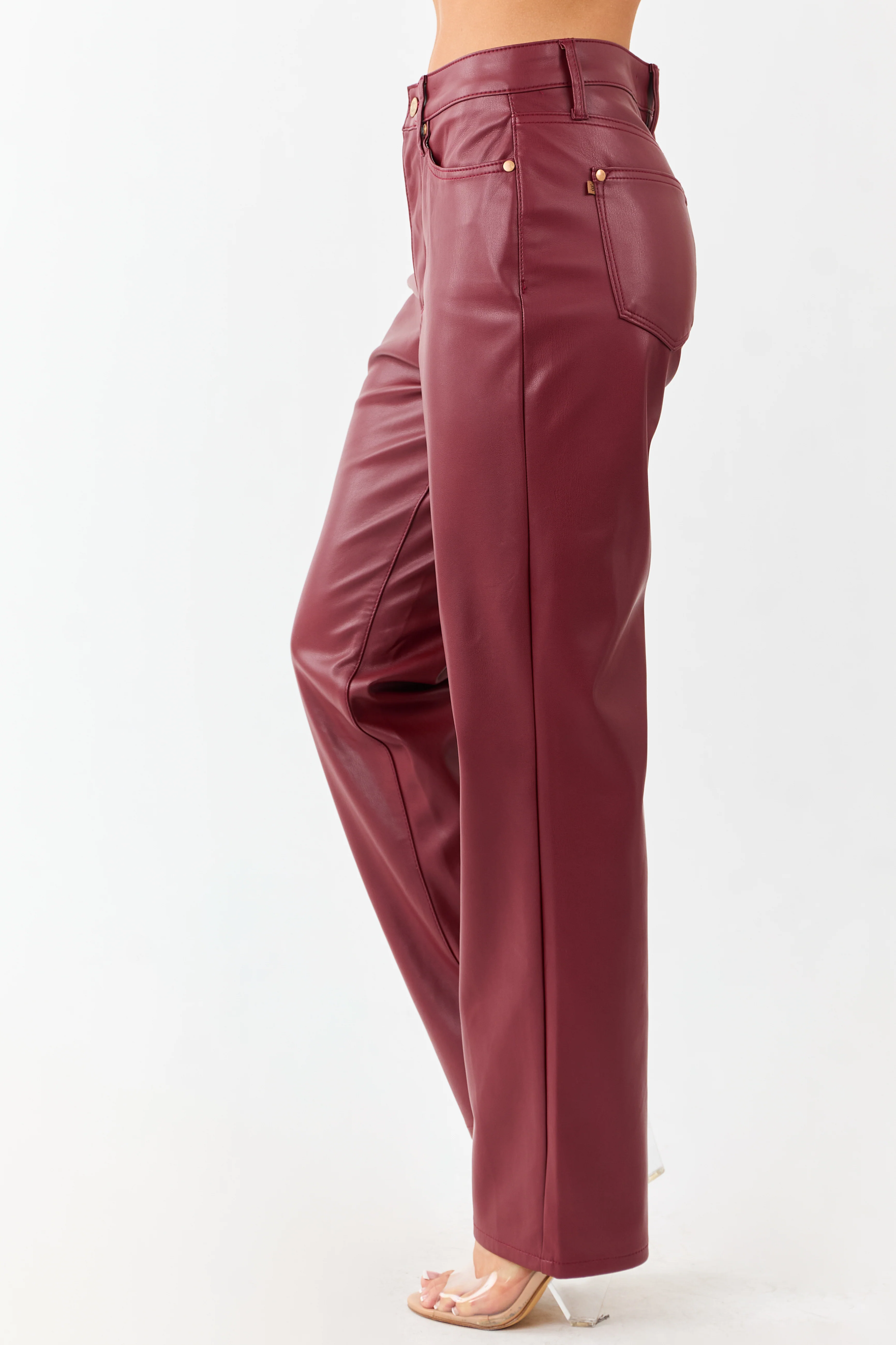 Judy Blue Burgundy Faux Leather Tummy Control Pants - Image 6
