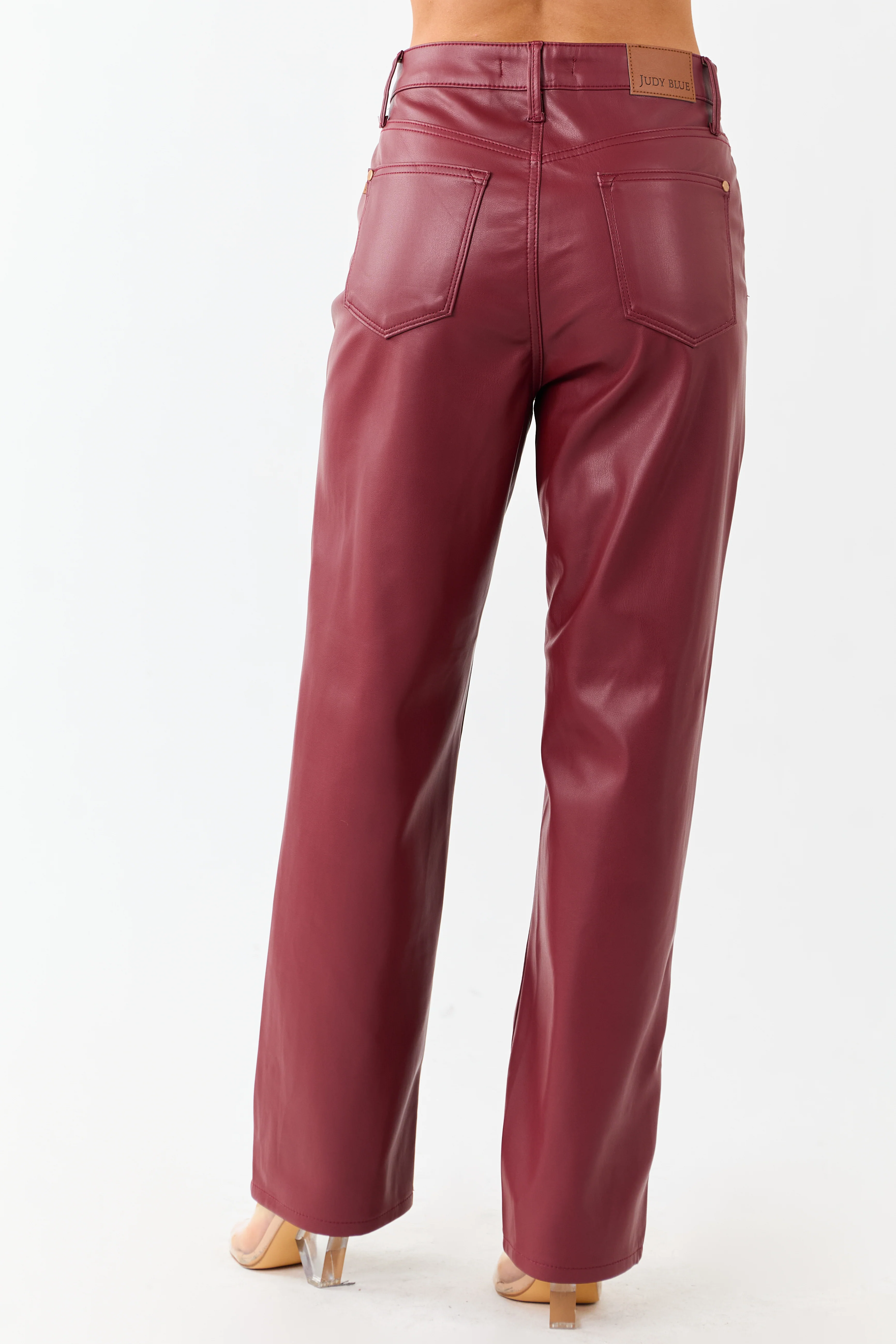 Judy Blue Burgundy Faux Leather Tummy Control Pants - Image 7