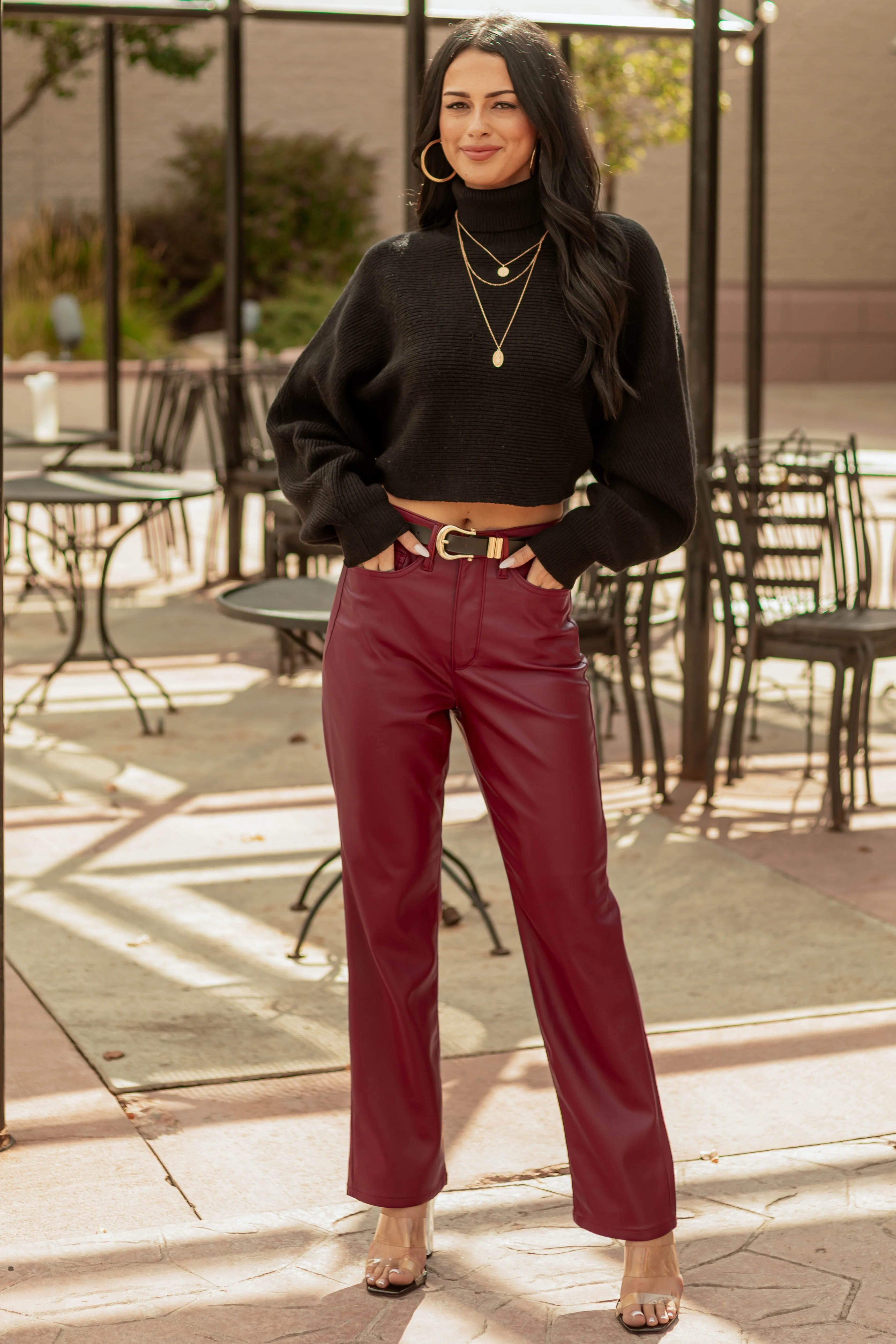 Judy Blue Burgundy Faux Leather Tummy Control Pants - Image 8