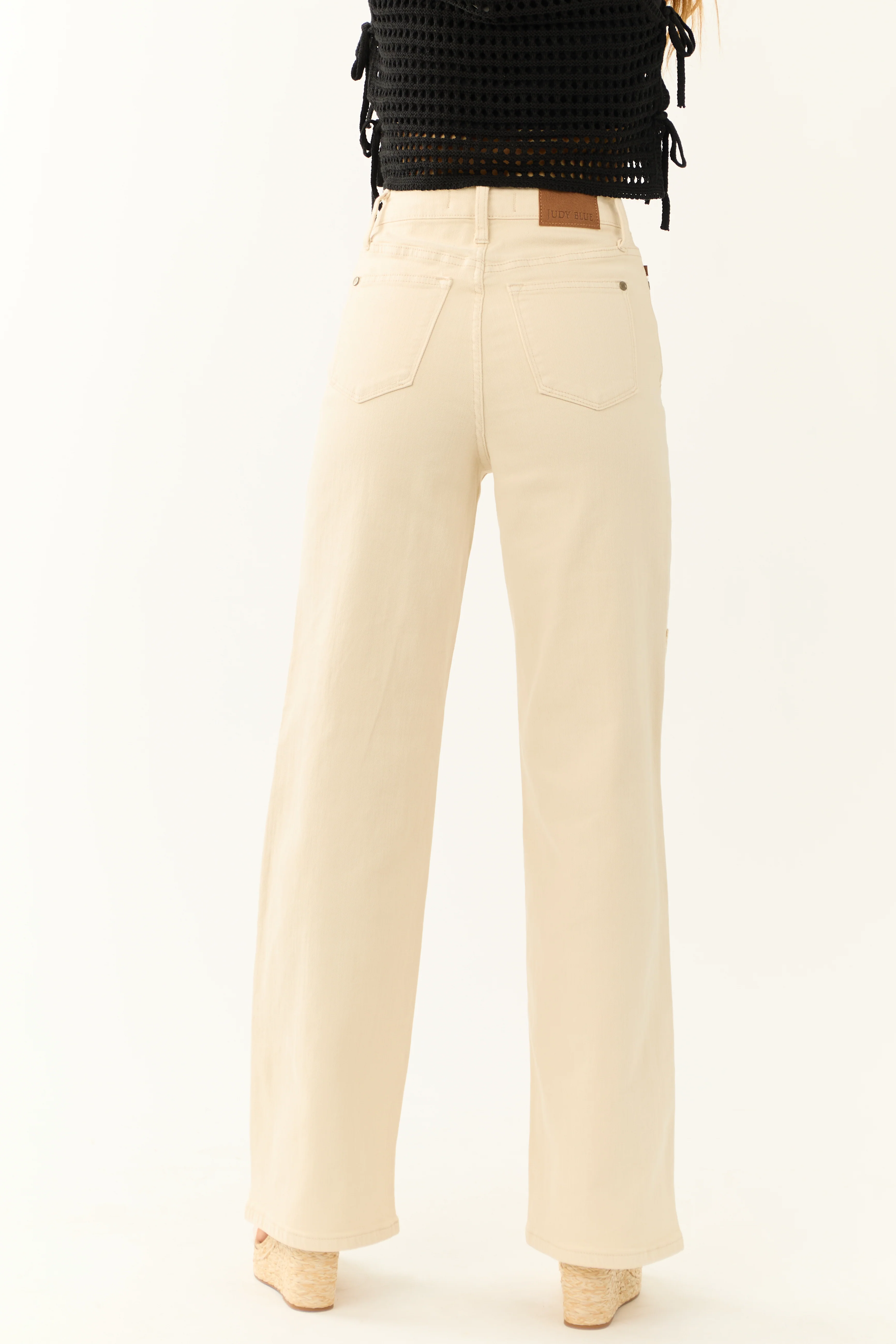 Judy Blue Cream High Rise Crochet Patch Jeans - Image 4