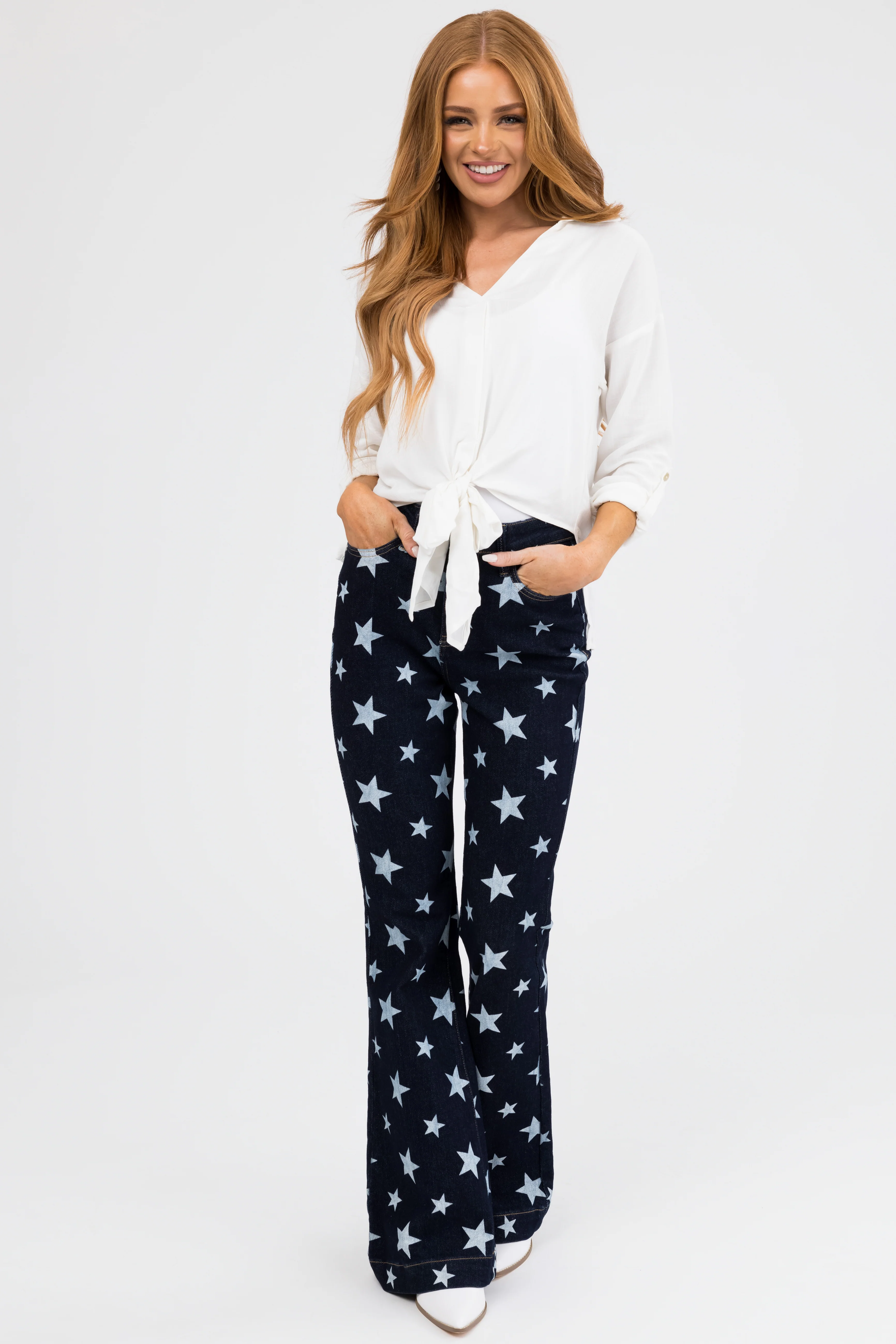 Judy Blue Dark Wash Star Print Flare Leg Jeans - Image 7
