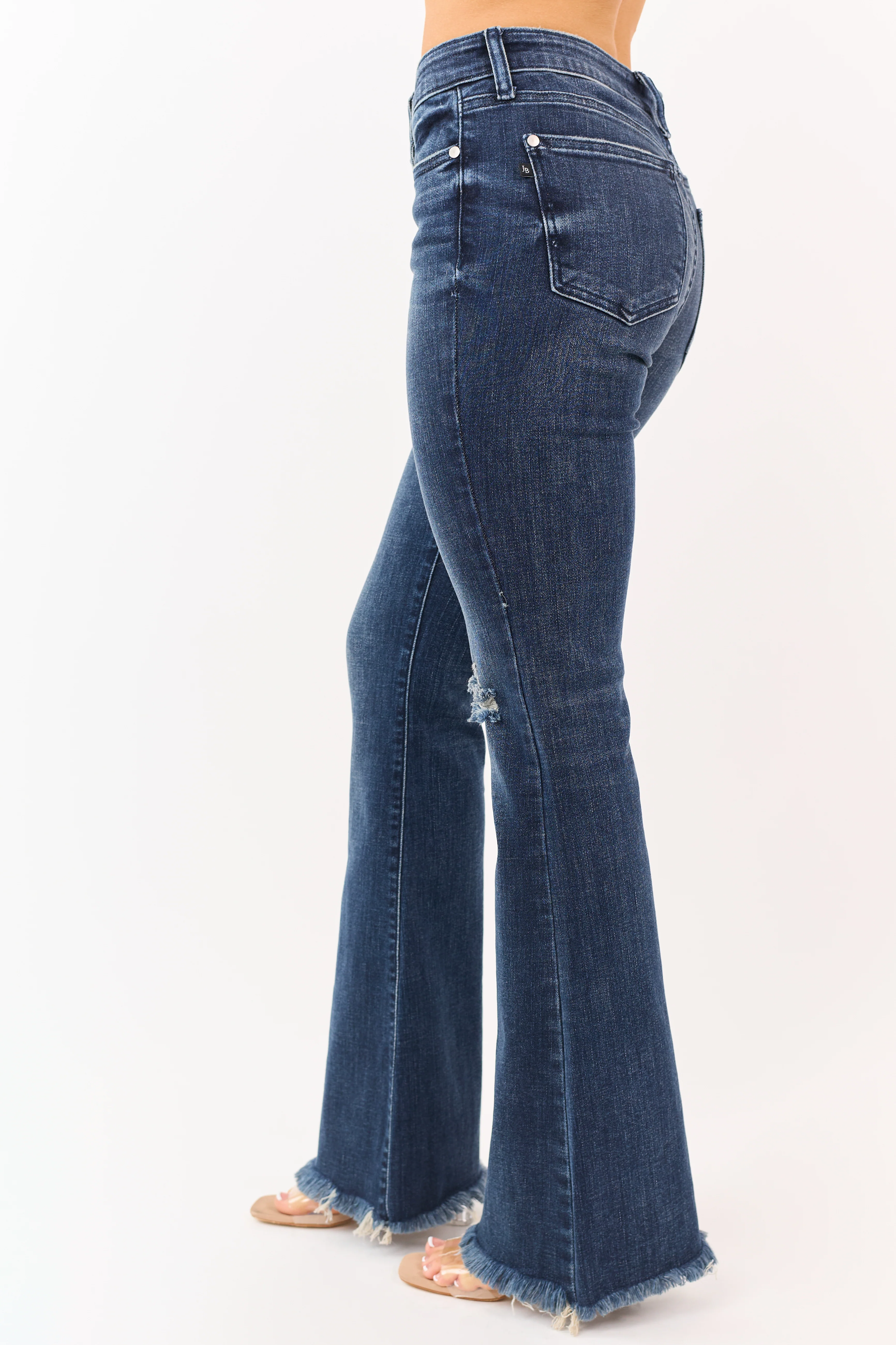 Judy Blue Dark Wash Stretchy Flare Frayed Hem Jeans - Image 3