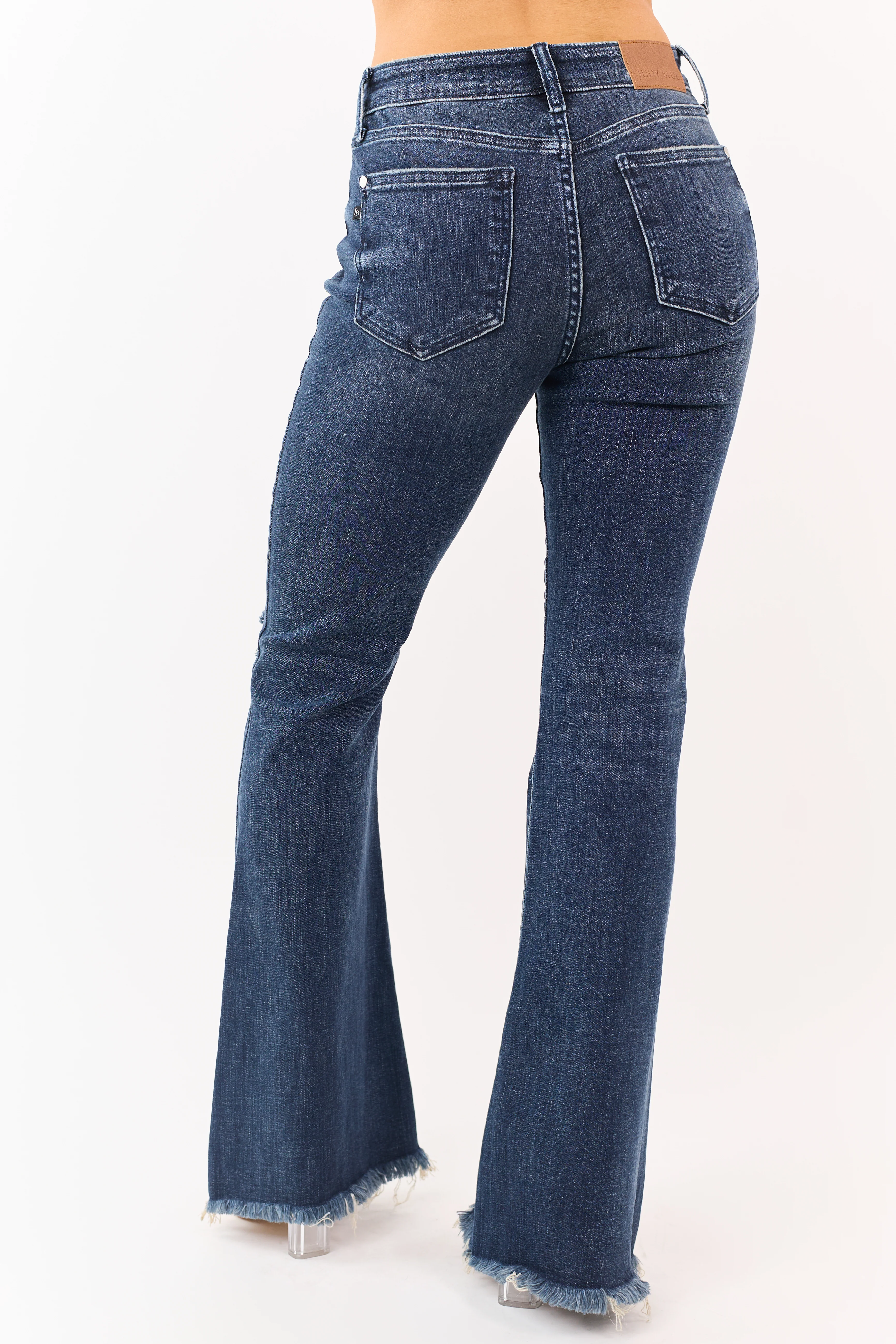 Judy Blue Dark Wash Stretchy Flare Frayed Hem Jeans - Image 4